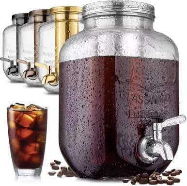 1 Gallon Cold Brew Coffee Maker with EXTRA-THICK Glass Carafe & Stainless Steel Mesh Filter - Premium Iced Coffee Maker, Cold Brew Pitcher & Tea Infuser