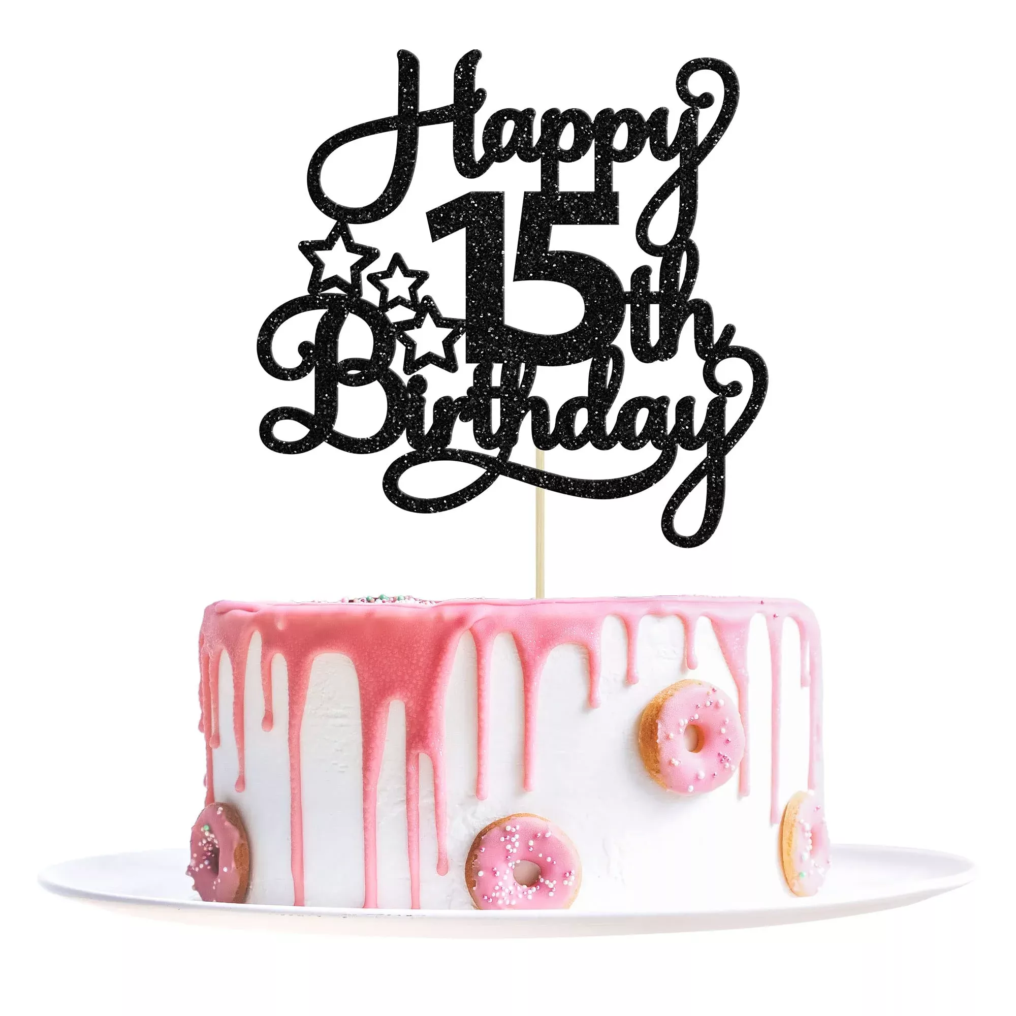 1-pack-happy-15th-birthday-cake-topper-black-glitter-mis-quince-15-che 1 Pack Happy 15Th Birthday Cake Topper Black Glitter Mis Quince 15 Che