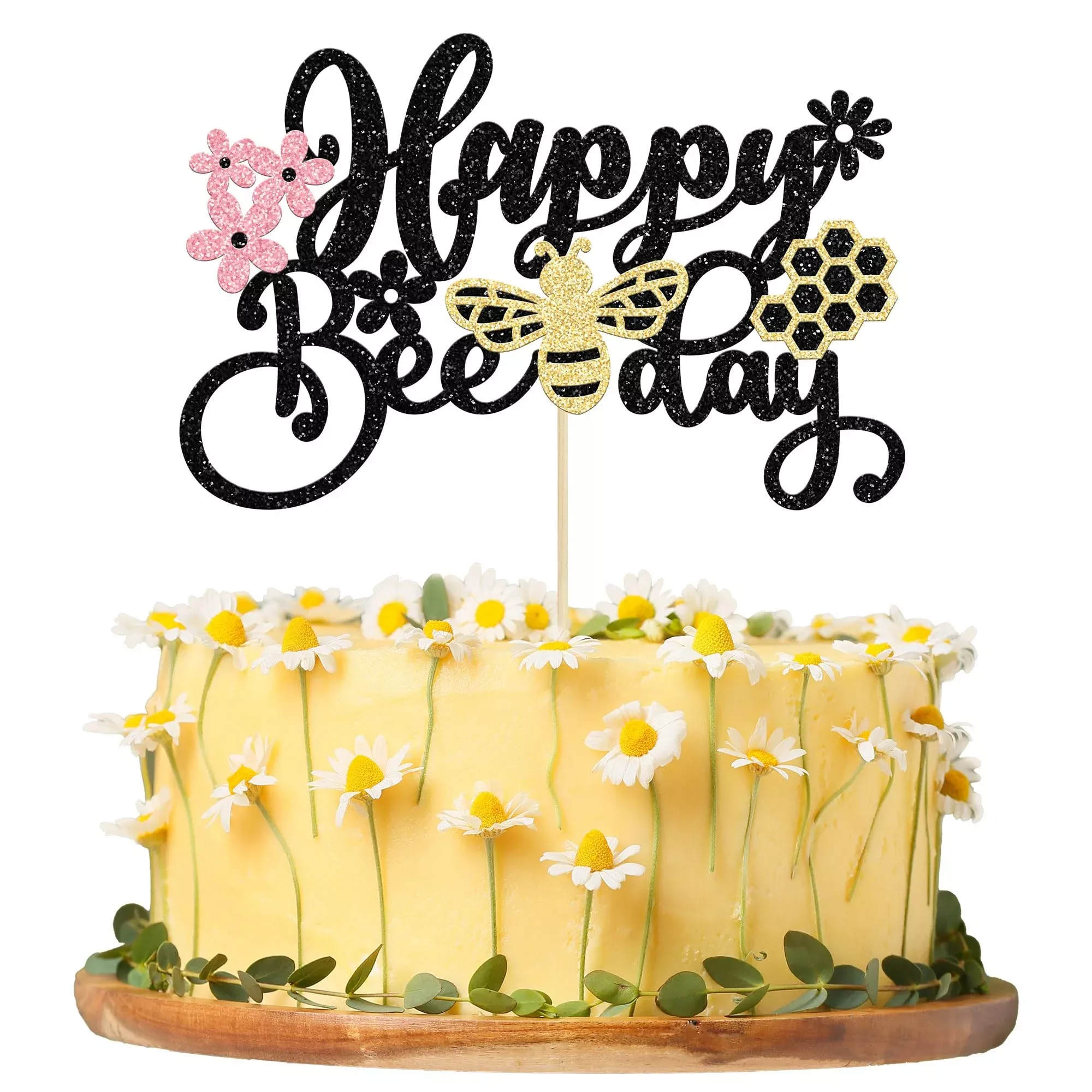 1-pack-happy-bee-day-cake-topper-glitter-bumble-bee-theme-cake-pick-de 1 Pack Happy Bee Day Cake Topper Glitter Bumble Bee Theme Cake Pick De