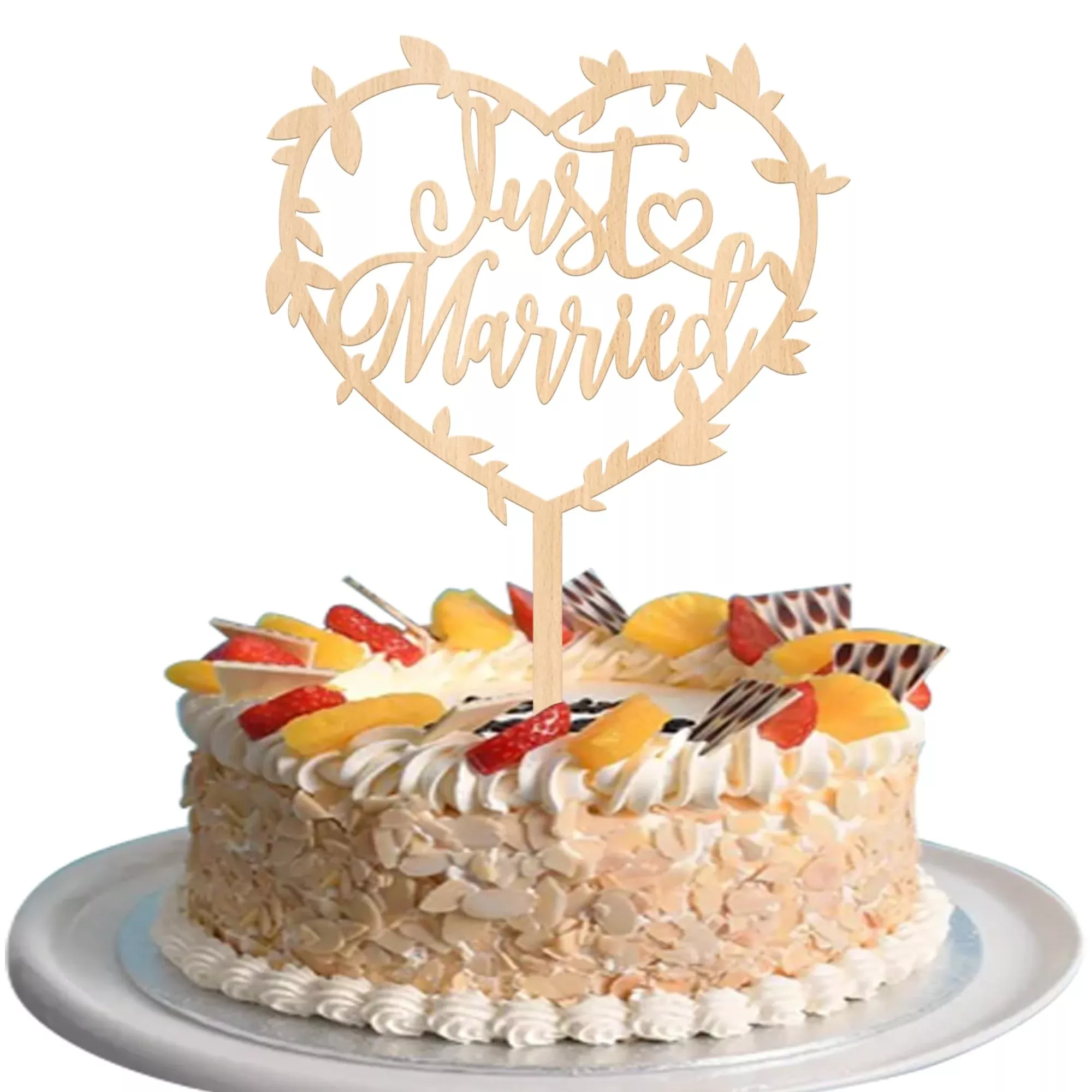 1-pack-just-married-cake-topper-glitter-wooden-leaves-wedding-engageme 1 Pack Just Married Cake Topper Glitter Wooden Leaves Wedding Engageme