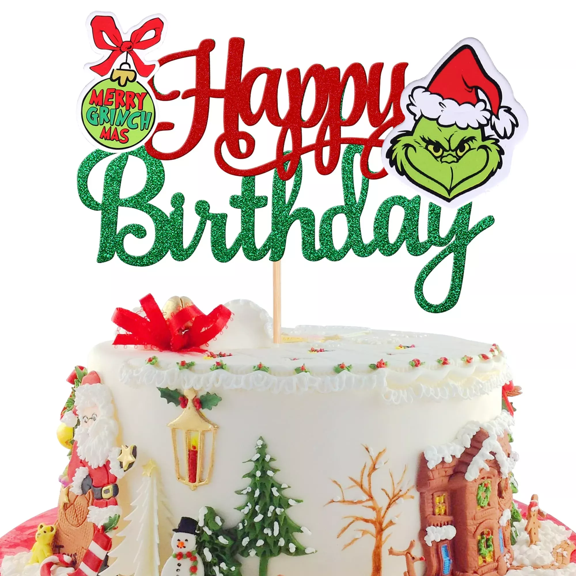 1-pcs-glitter-grinch-happy-birthday-cake-topper-assembled-merry-christ 1 Pcs Glitter Grinch Happy Birthday Cake Topper Assembled Merry Christ