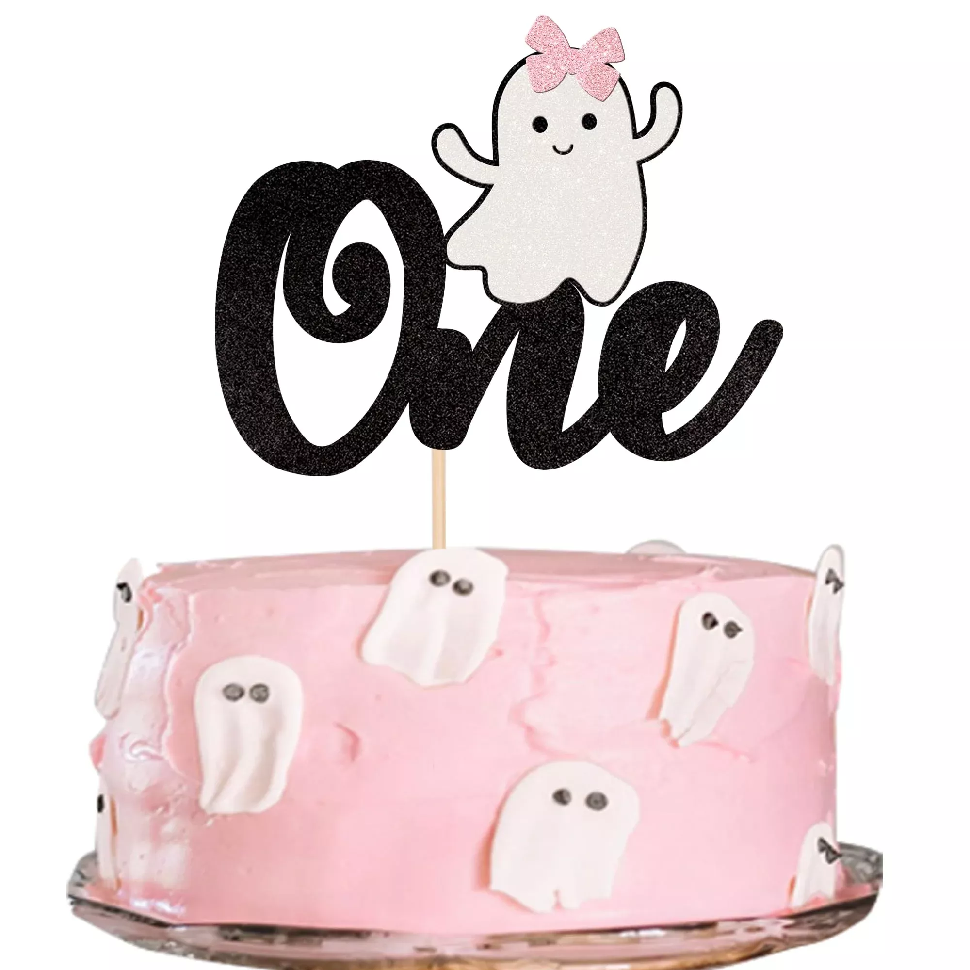 1-pcs-halloween-ghost-one-cake-topper-black-pink-glitter-baby-ghos 1 Pcs Halloween Ghost One Cake Topper Black And Pink Glitter Baby Ghos