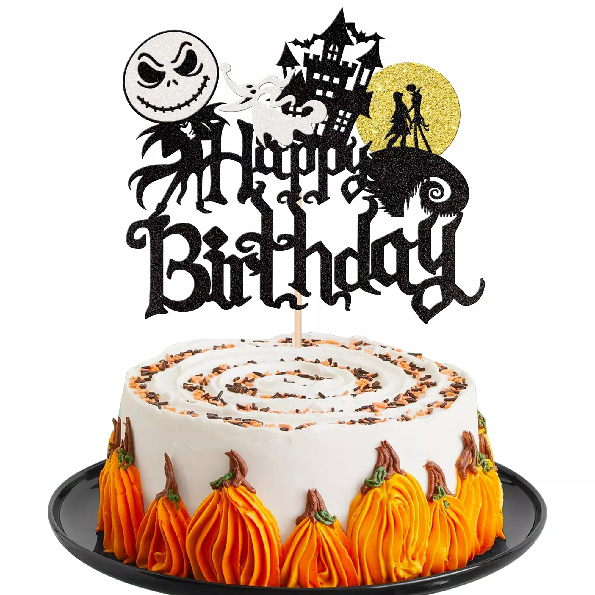 1-pcs-halloween-happy-birthday-cake-topper-glitter-jack-sally-cast 1 Pcs Halloween Happy Birthday Cake Topper Glitter Jack And Sally Cast