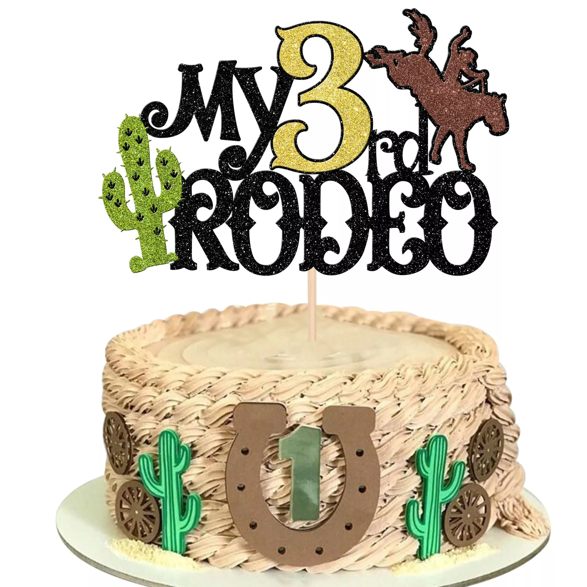 1-pcs-my-3rd-rodeo-cake-topper-brown-glitter-cactus-third-birthday-cak 1 Pcs My 3Rd Rodeo Cake Topper Brown Glitter Cactus Third Birthday Cak