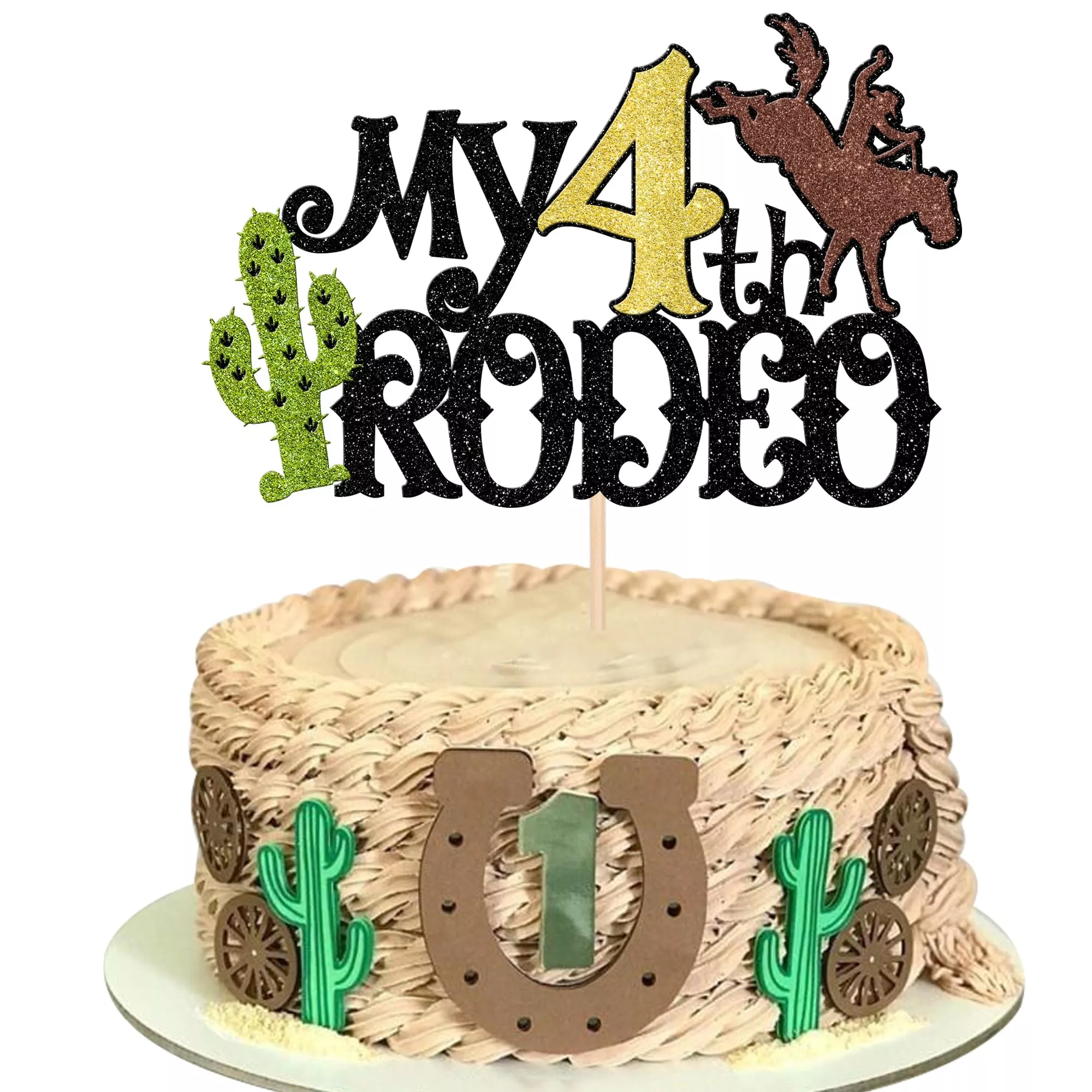 1-pcs-my-4th-rodeo-cake-topper-brown-glitter-cactus-four-birthday-cake 1 Pcs My 4Th Rodeo Cake Topper Brown Glitter Cactus Four Birthday Cake