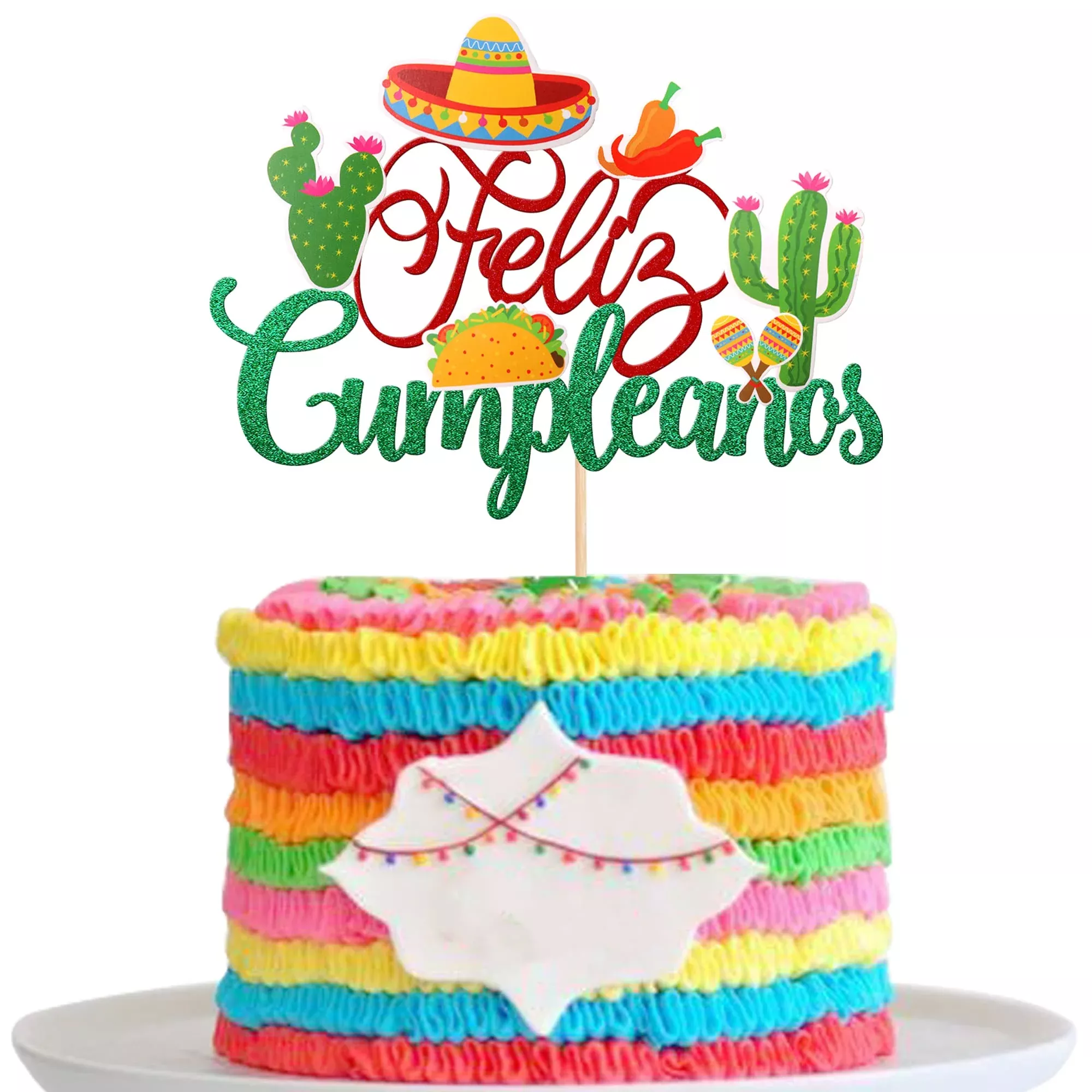 1-pcs-spanish-feliz-cumpleanos-cake-topper-glitter-sombrero-cactus-mex 1 Pcs Spanish Feliz Cumpleanos Cake Topper Glitter Sombrero Cactus Mex