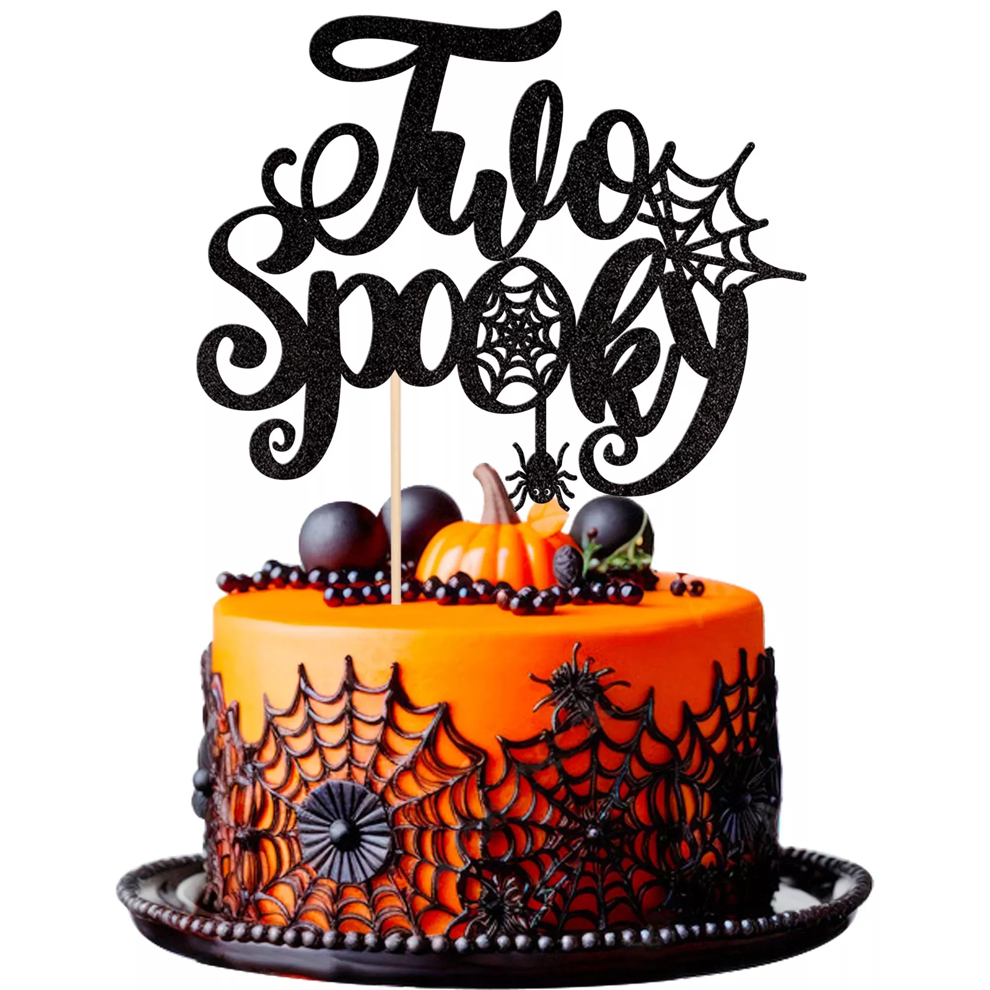 1-pcs-two-spooky-cake-topper-glitter-spider-web-halloween-2nd-birthday 1 Pcs Two Spooky Cake Topper Glitter Spider Web Halloween 2Nd Birthday