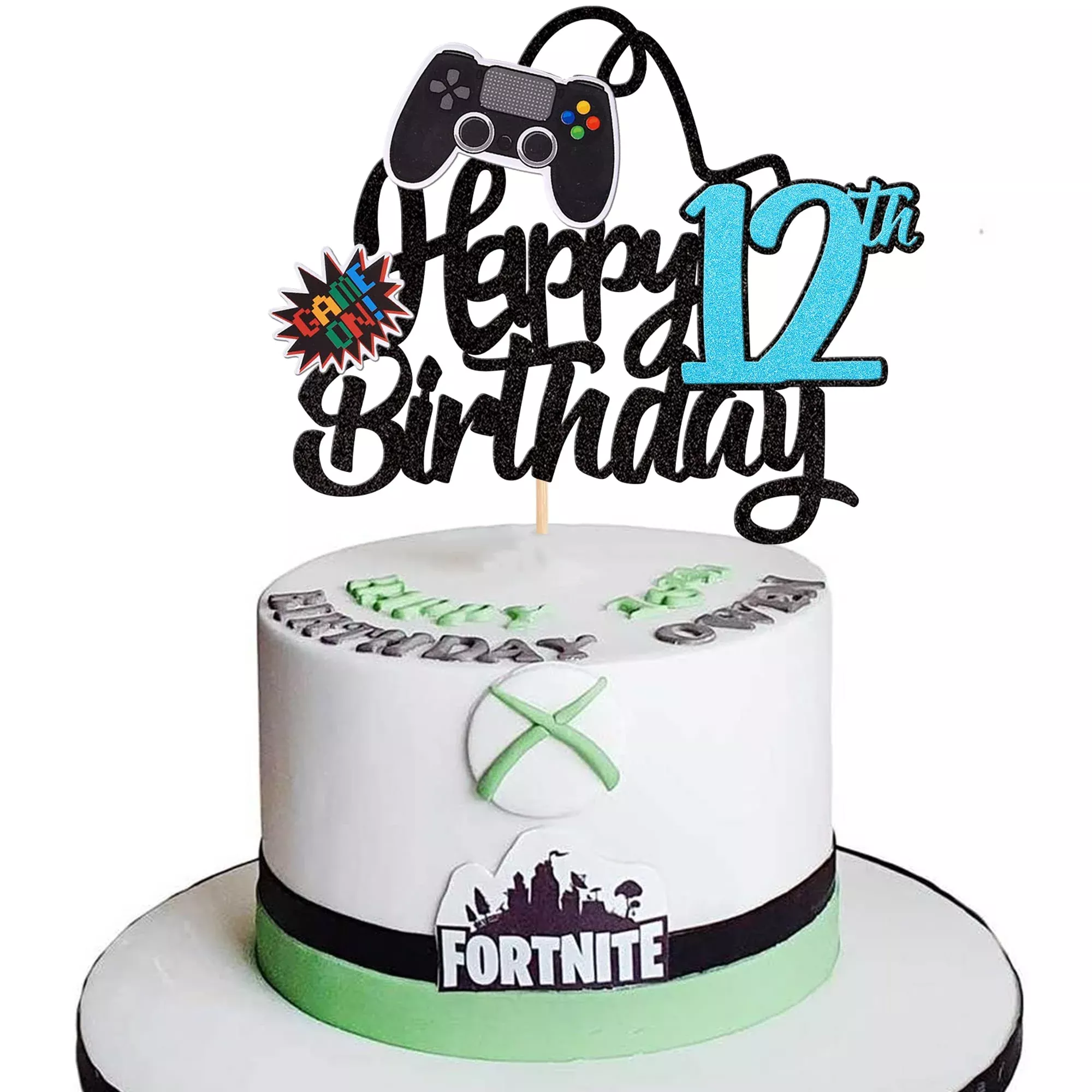 1-pcs-video-game-happy-12th-birthday-cake-topper-glitter-video-game-ca 1 Pcs Video Game Happy 12Th Birthday Cake Topper Glitter Video Game Ca