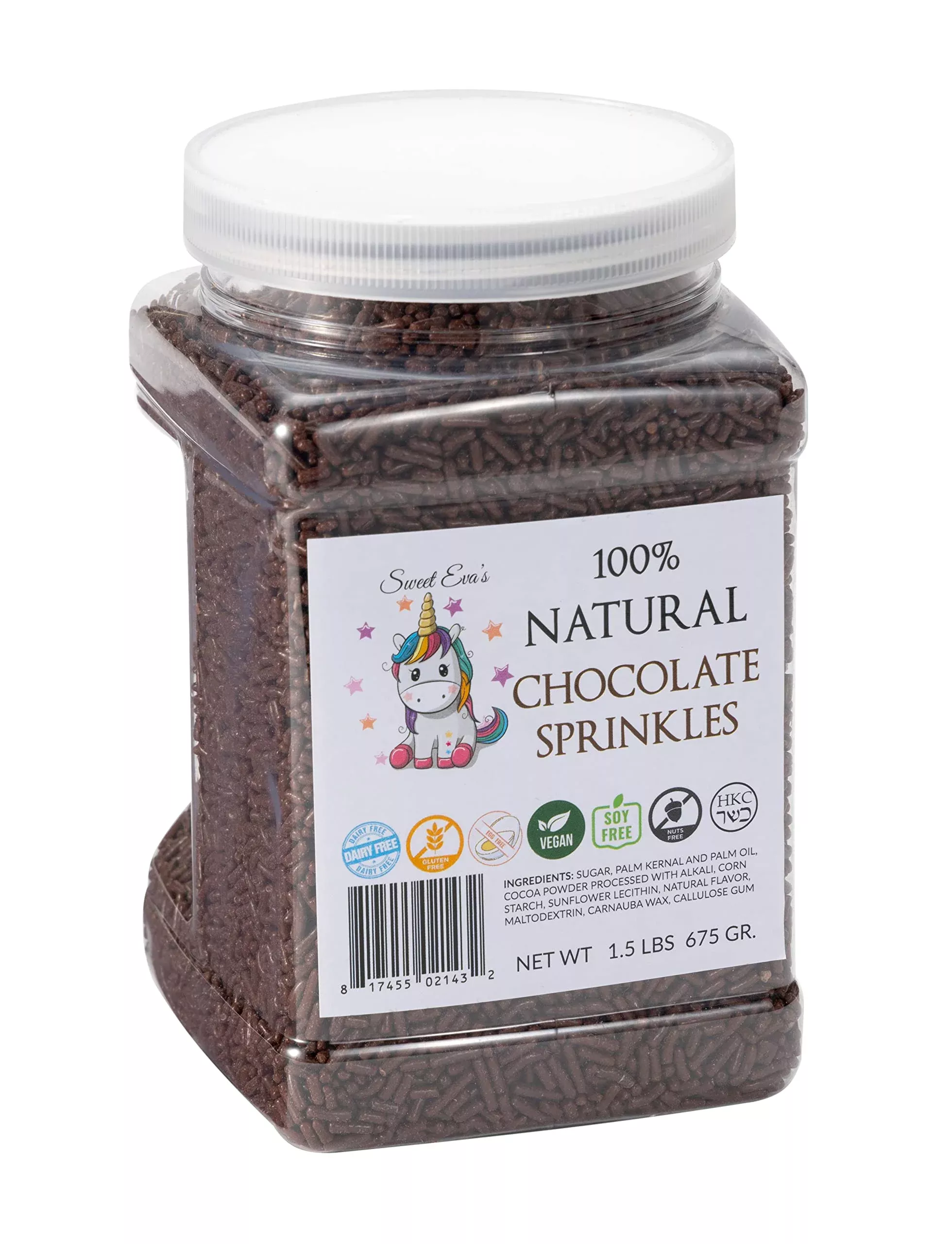 100-natural-chocolate-sprinkles-gluten-free-dairy-free-egg-free-soy-free-nuts-fr 100% Natural Chocolate Sprinkles. Gluten Free. Dairy Free. Egg Free. Soy Free. Nuts Free. Vegan. Hkc. Lactose Free. Bulk- 1.5 Lb
