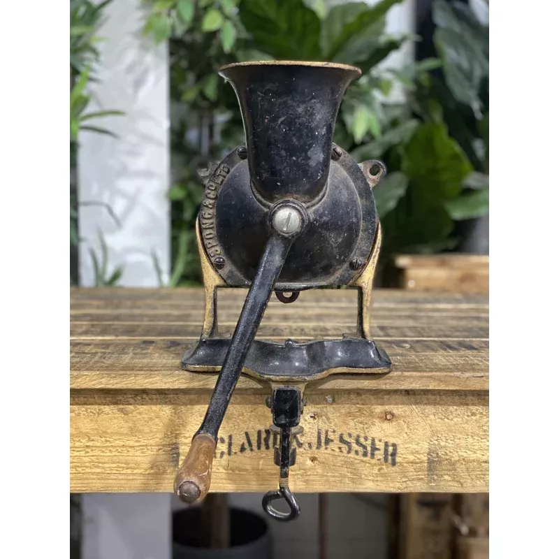 #105 1856 No. 4 Large Spong & Co Ltd Bench Mounted Hand Grinder