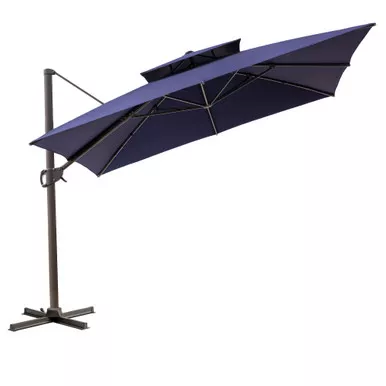 11-navy-blue-polyester-round-tilt-cantilever-patio-umbrella-with-stand 11' Navy Blue Polyester Round Tilt Cantilever Patio Umbrella With Stand