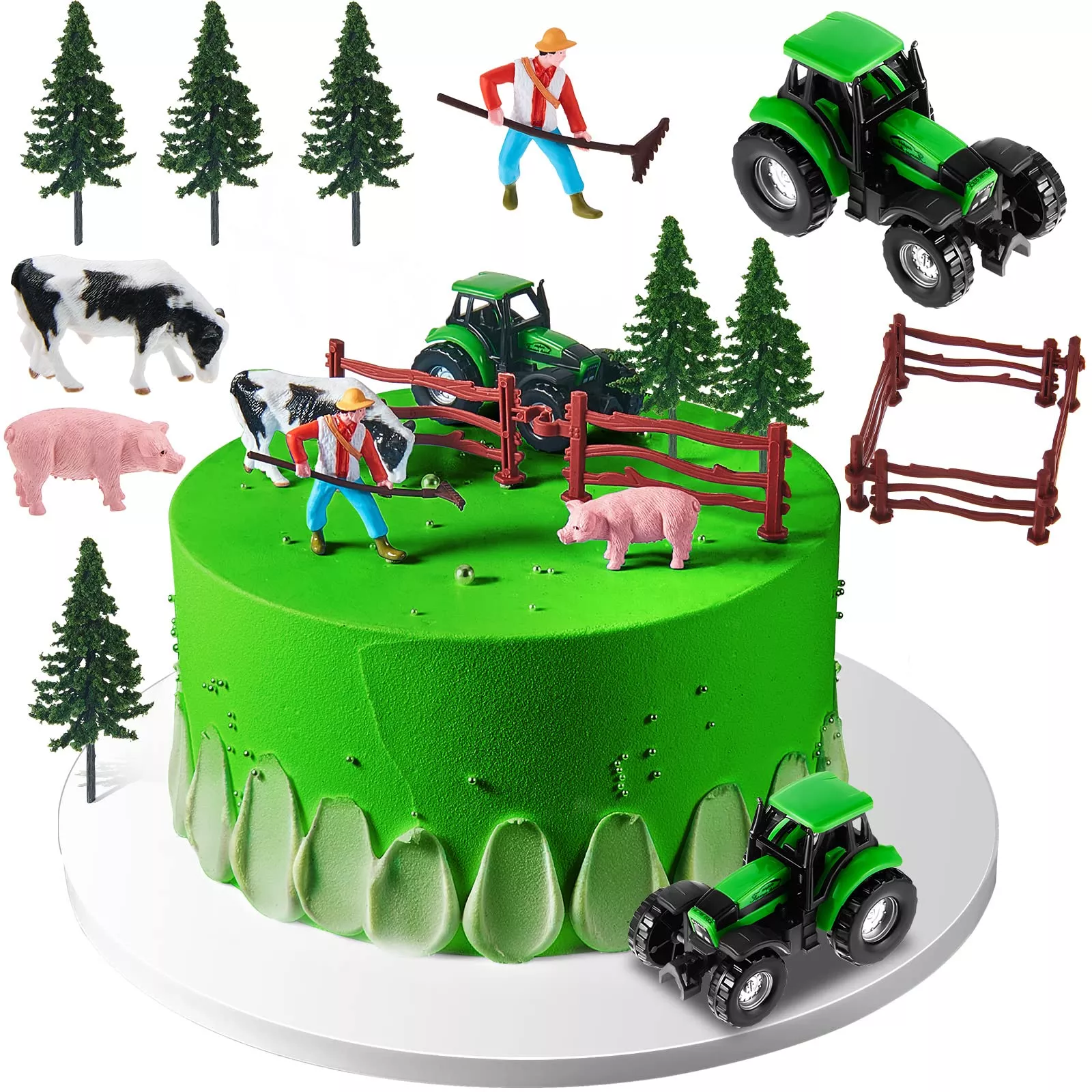 12-pieces-farm-animal-tractor-cake-topper-set-with-tree-farmer-fences 12 Pieces Farm Animal Tractor Cake Topper Set With Tree Farmer Fences
