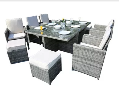 129-x-76-x-46-gray-11piece-outdoor-dining-set-with-cushions 129" X 76" X 46" Gray 11Piece Outdoor Dining Set With Cushions