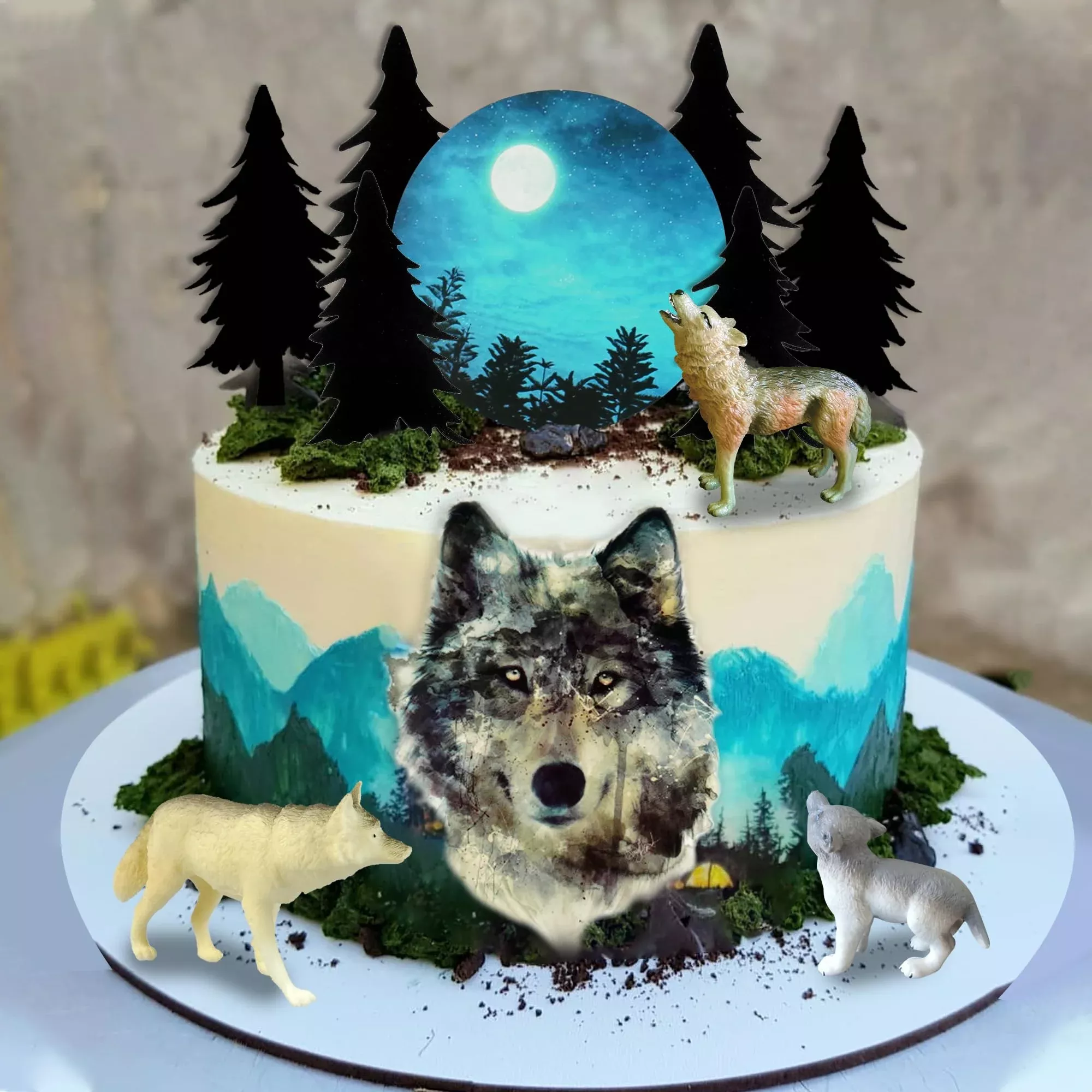 13-pcs-wolf-cake-topper-full-moon-cake-decor-with-animal-figurine 13 Pcs Wolf Cake Topper Full Moon Cake Decor With Animal Figurine For