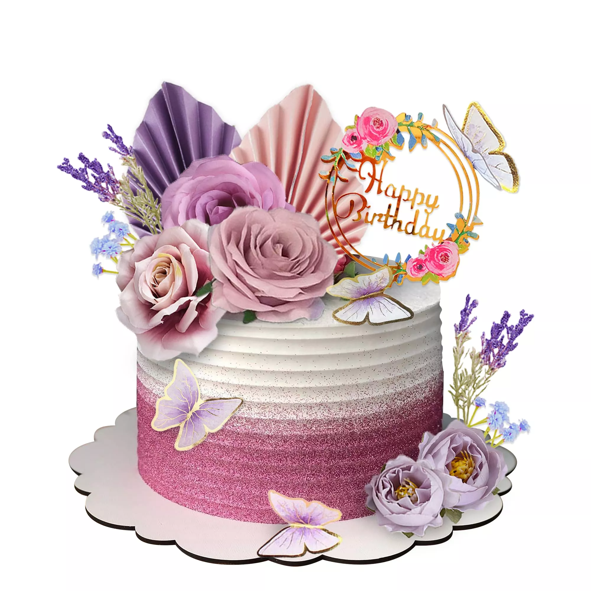 17-pcs-flower-cake-toppers-butterfly-cake-decorations-happy-birthday-c 17 Pcs Flower Cake Toppers Butterfly Cake Decorations Happy Birthday C
