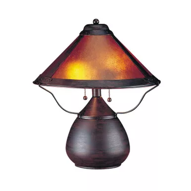 17-rust-metal-two-light-table-lamp-with-amber-empire-shade 17" Rust Metal Two Light Table Lamp With Amber Empire Shade