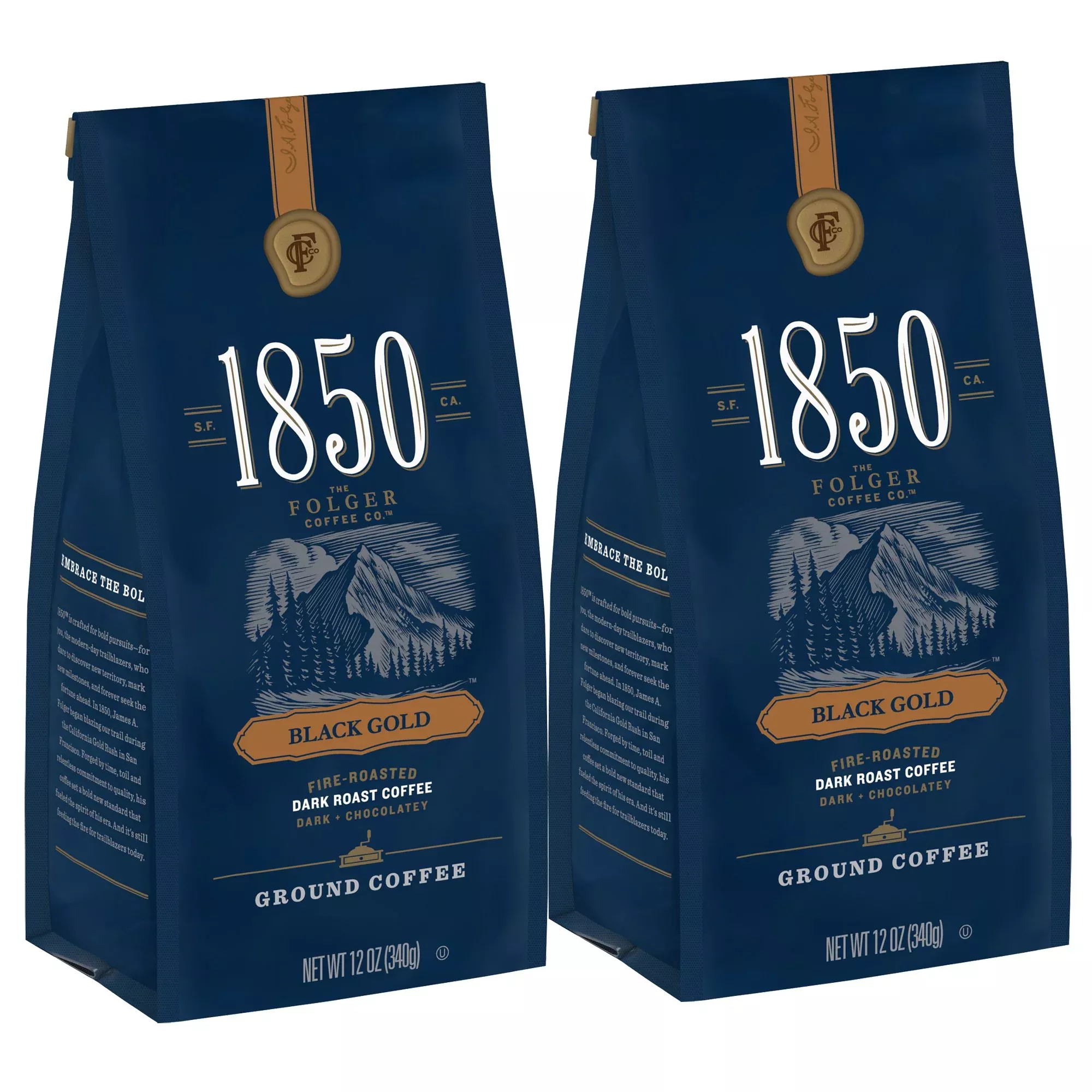 1850 Black Gold, Dark Roast Ground Coffee, 12 Ounces (Pack Of 2)
