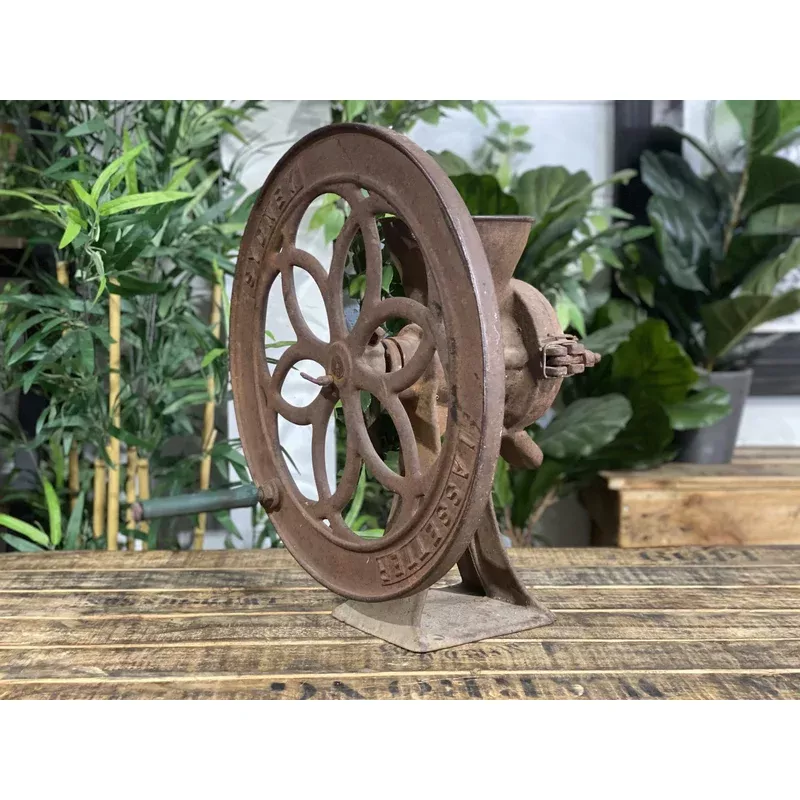 1870s Lassetter Cast Iron Single Wheel Large Hand Coffee Grinder