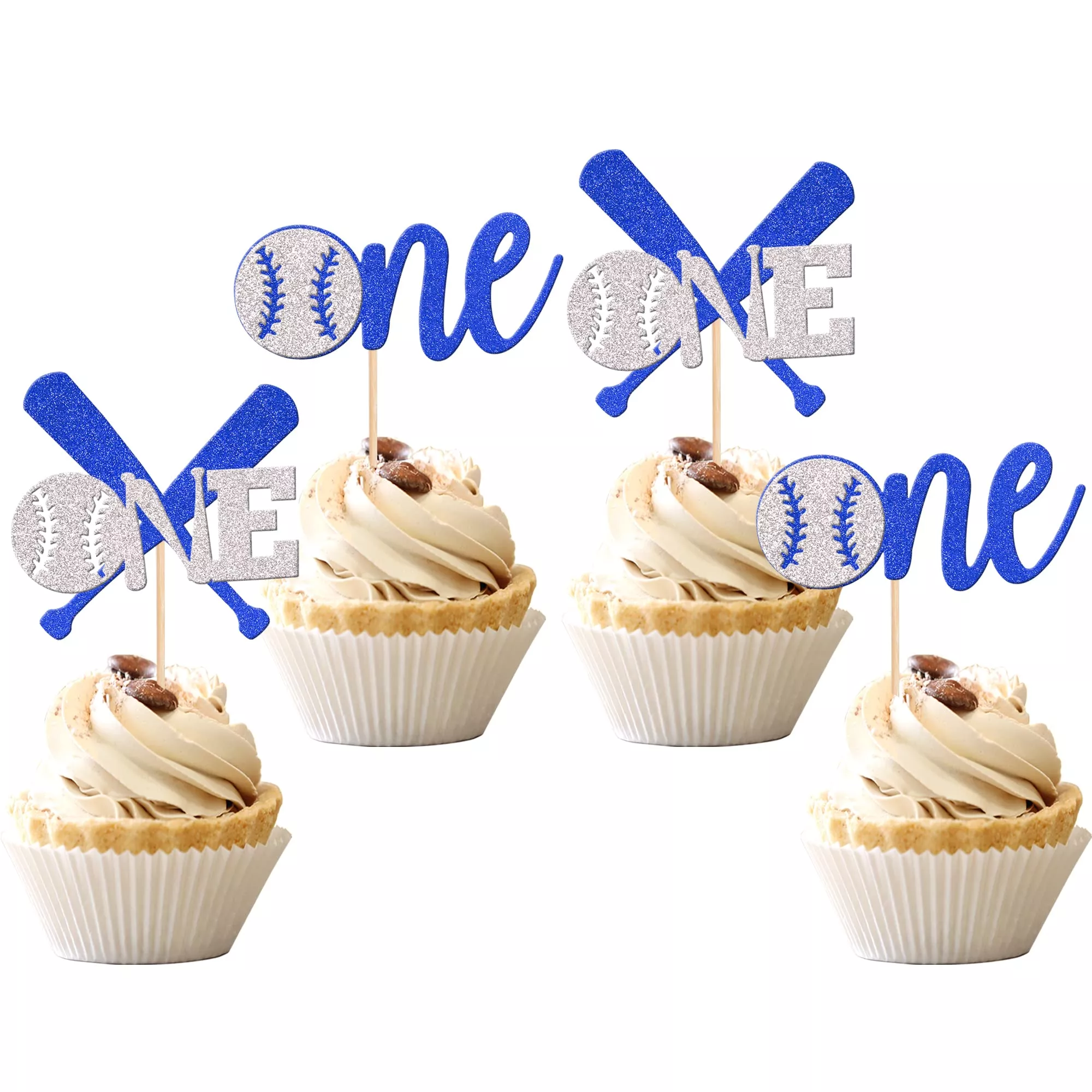 24-pcs-baseball-one-cupcake-toppers-glitter-first-birthday-baseball-cupcake-pick 24 Pcs Baseball One Cupcake Toppers Glitter First Birthday Baseball Cupcake Picks For Baseball Sports Theme Baby Shower 1St Birt