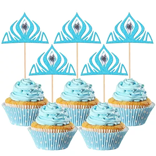 24-pcs-frozen-crown-cupcake-toppers-with-crystal-winter-princess-crown-cupcake-p 24 Pcs Frozen Crown Cupcake Toppers With Crystal Winter Princess Crown Cupcake Picks Bridal Shower Cake Decorations For Winter F