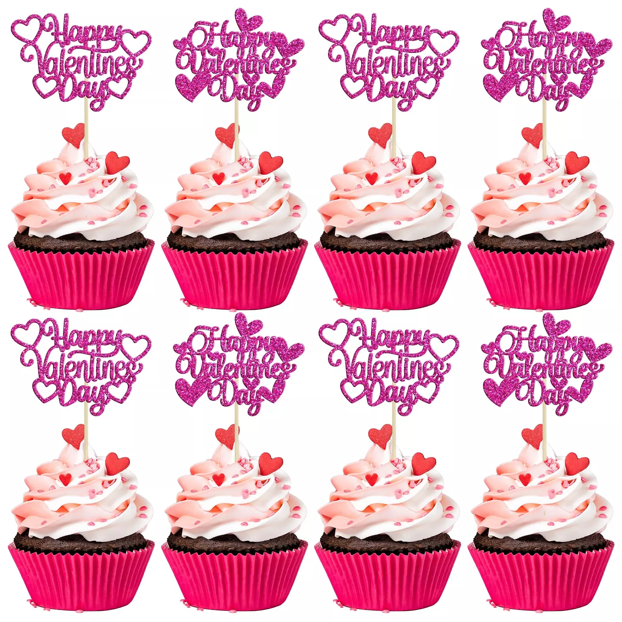 24pcs-happy-valentine-s-day-cupcake-toppers-with-heart-rose-red-glitter-sweet-lo 24Pcs Happy Valentine'S Day Cupcake Toppers With Heart Rose Red Glitter Sweet Love Theme Cupcake Picks Valentine'S Day Cake Deco
