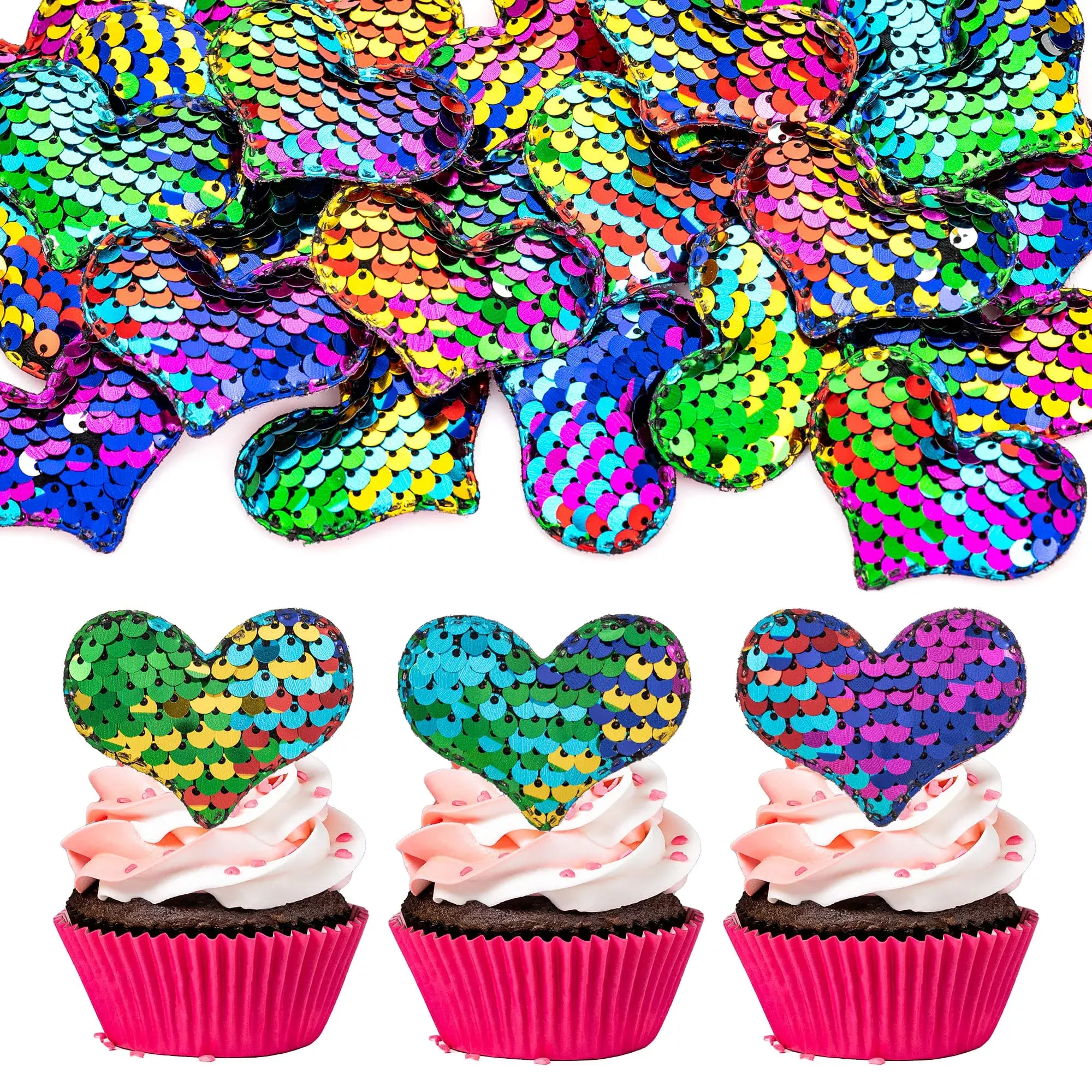 24pcs-love-heart-cupcake-toppers-sequin-heart-multi-valentines-day-cupcake-picks 24Pcs Love Heart Cupcake Toppers Sequin Heart Multi Valentines Day Cupcake Picks Decorations For Valentine'S Day Theme Wedding E
