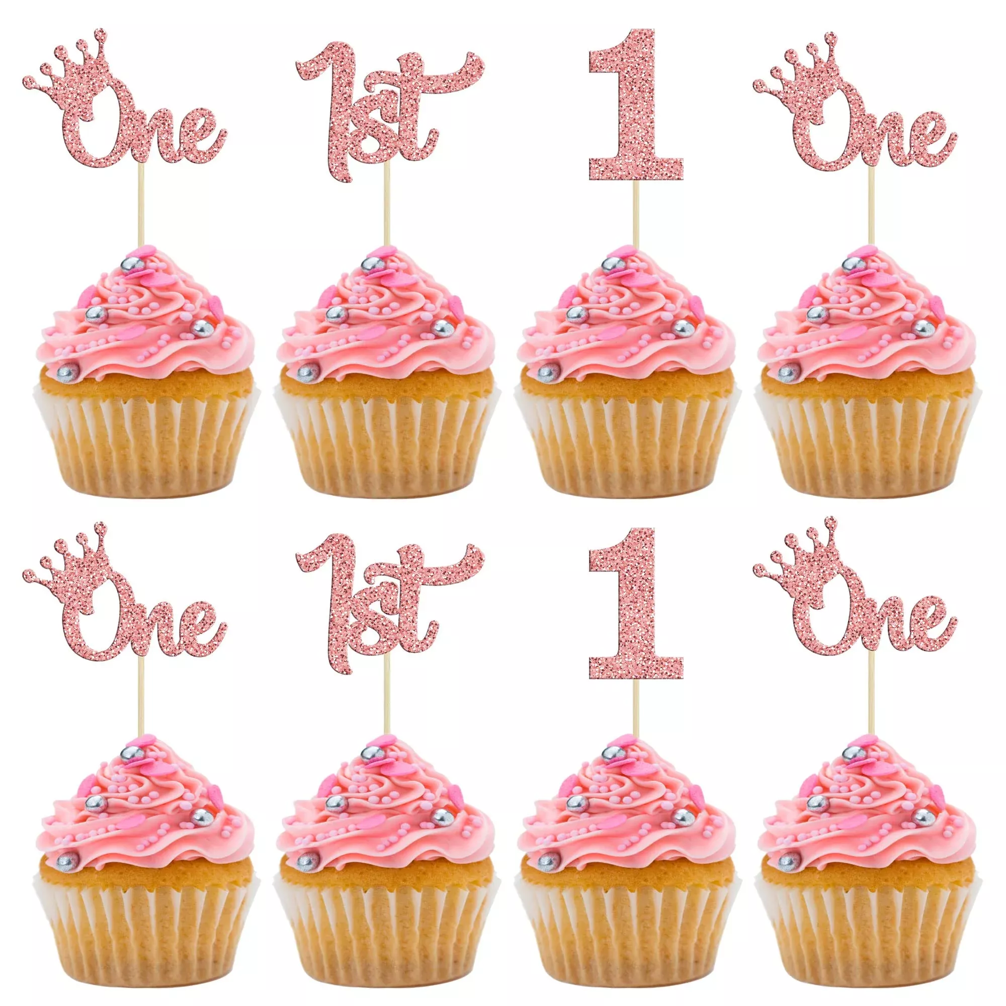 24pcs-one-cupcake-toppers-glitter-1st-birthday-cupcake-picks-baby-shower-first-b 24Pcs One Cupcake Toppers Glitter 1St Birthday Cupcake Picks For Baby Shower First Birthday Party Cake Decorations Supplies Rose