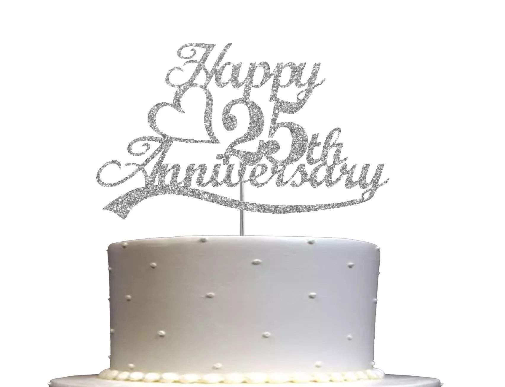 25th-anniversary-cake-topper-silver-glitter-25-wedding-anniversary-party-decorat 25Th Anniversary Cake Topper Silver Glitter, 25 Wedding Anniversary Party Decoration Ideas, Premium Quality, Sturdy Doubled Side