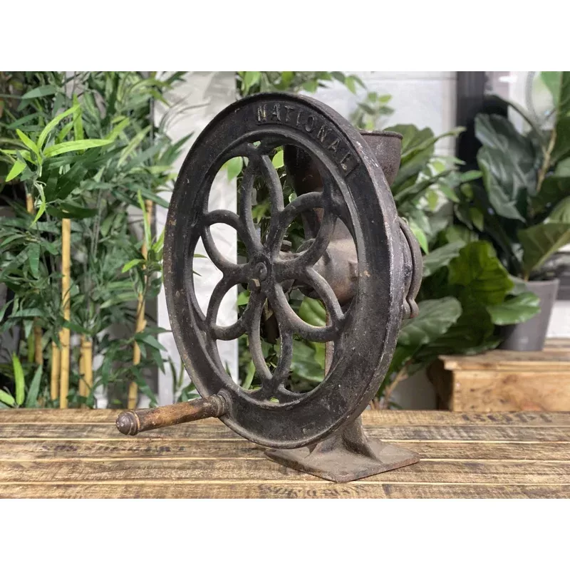 #3 1890s Black National Cast Iron Wheel Large Hand Coffee Grinder