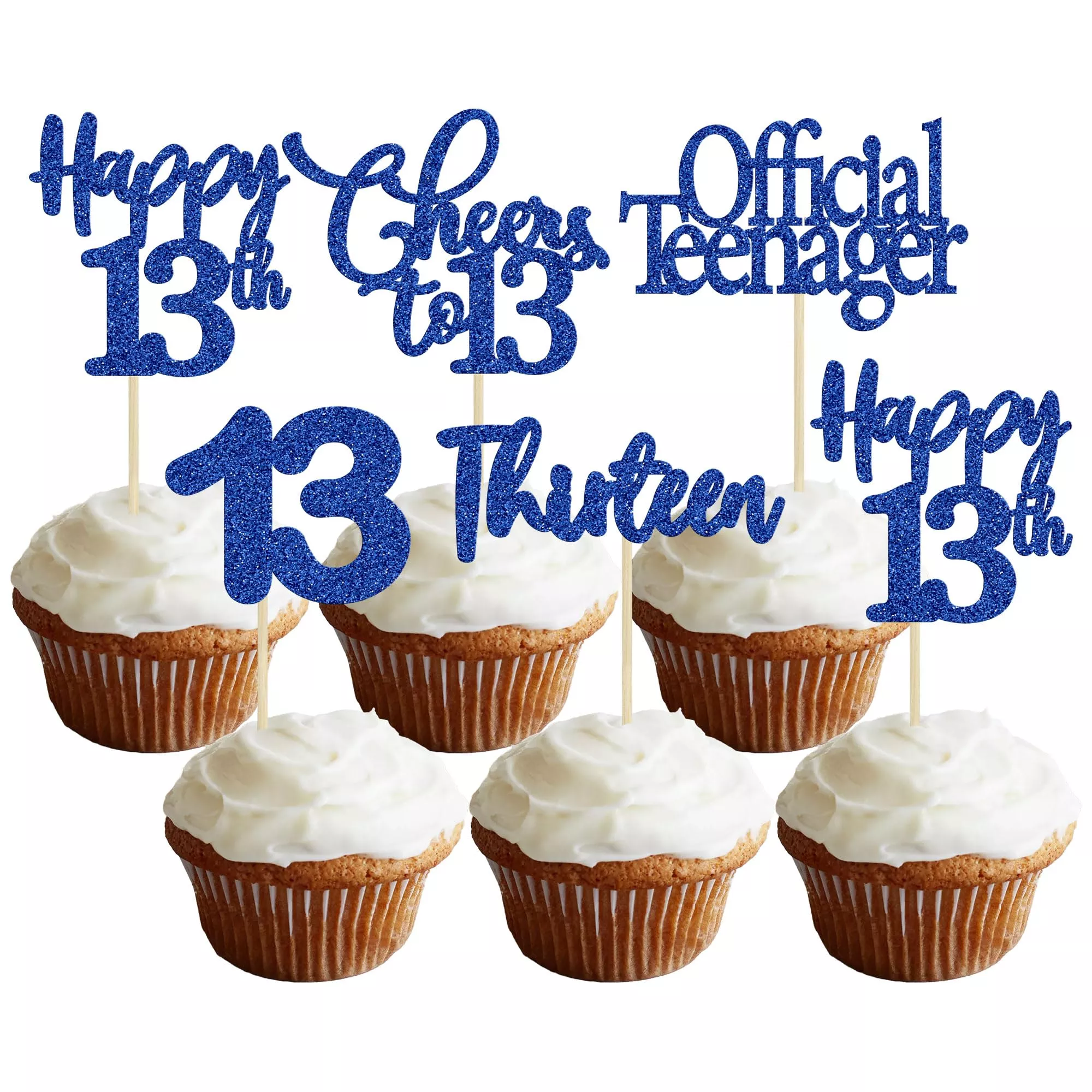 30-pack-happy-13th-birthday-cupcake-toppers-dark-blue-glitter-13-official-teenag 30 Pack Happy 13Th Birthday Cupcake Toppers Dark Blue Glitter 13 Official Teenager Cheers To 13 Years Old Birthday Cupcake Picks