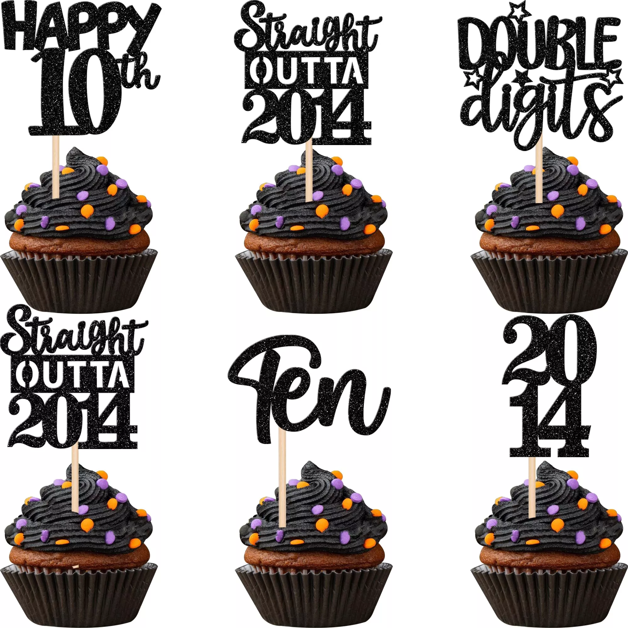 30pcs-black-10th-birthday-cupcake-toppers-glitter-ten-happy-10th-straight-outta- 30Pcs Black 10Th Birthday Cupcake Toppers Glitter Ten Happy 10Th Straight Outta 2014 Cupcake Picks For Cheers To 10 Years 10Th B