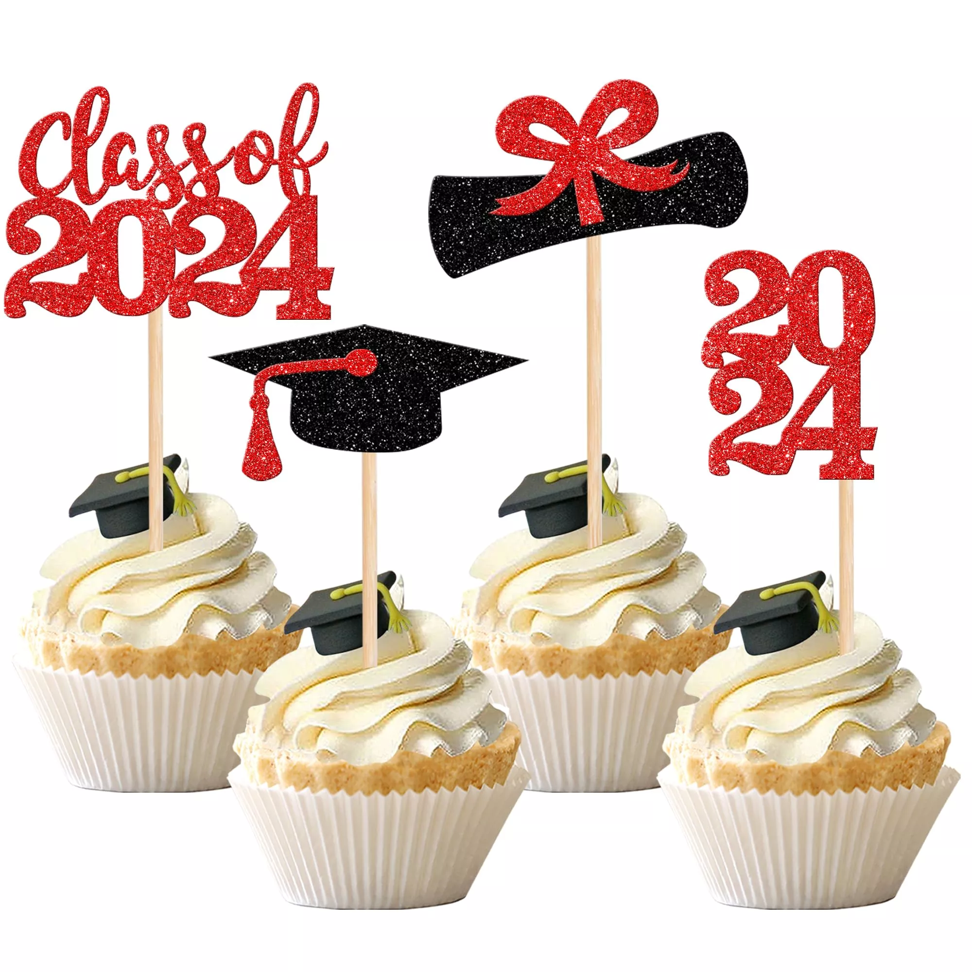 36-pcs-2024-graduation-theme-cupcake-toppers-glitter-class-2024-graduation-cap-d 36 Pcs 2024 Graduation Theme Cupcake Toppers Glitter Class Of 2024 Graduation Cap Diploma Cupcake Picks 2024 Graduation Theme Pa