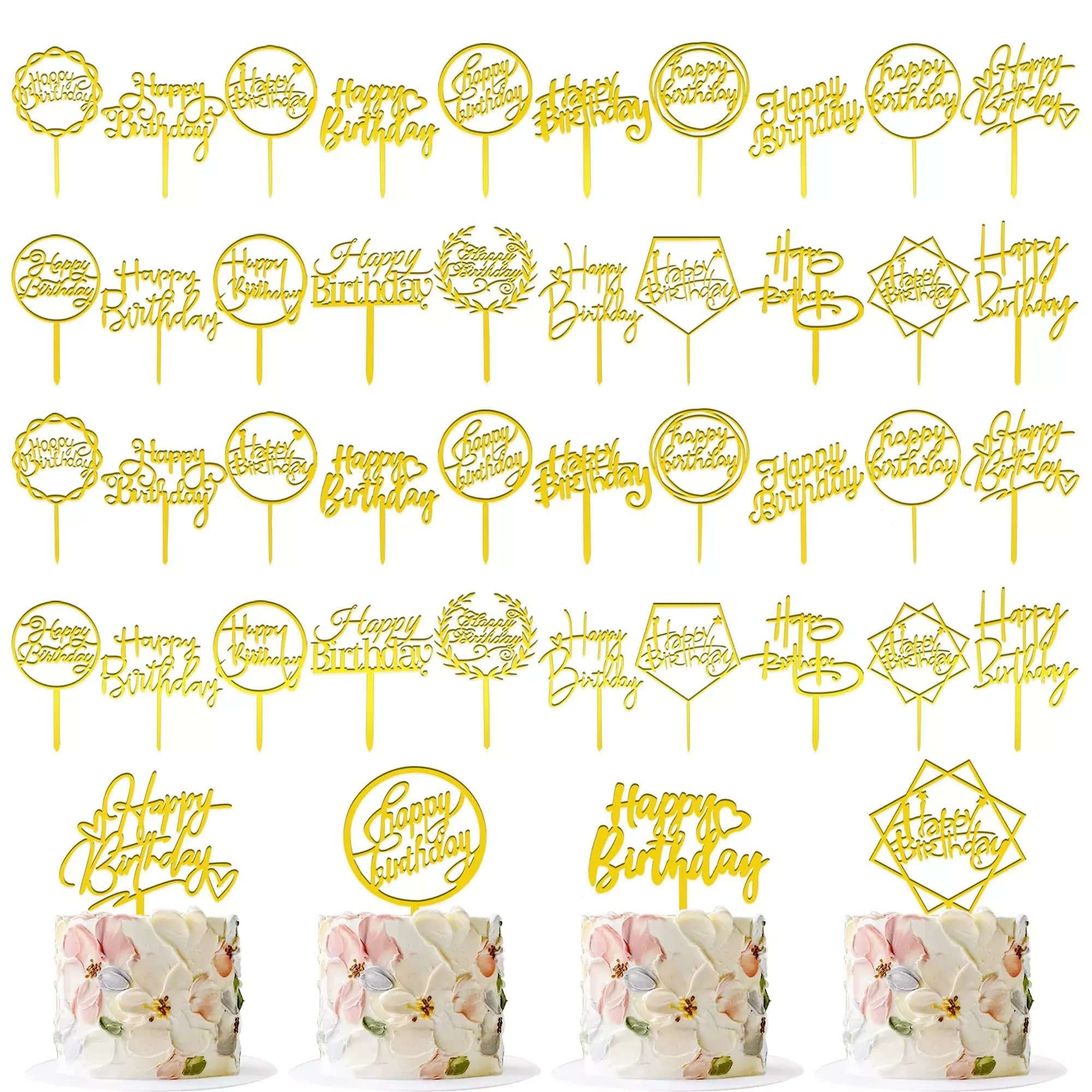 40-pcs-gold-happy-birthday-cake-topper-acrylic-birthday-cupcake-topper-cake-pick 40 Pcs Gold Happy Birthday Cake Topper Acrylic Birthday Cupcake Topper Cake Pick Decorations For Birthday Party Cake Desserts Pa