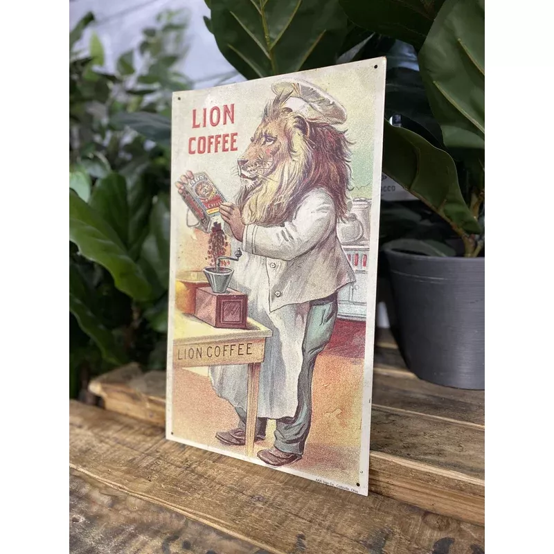 405-1980s-lion-metal-coffee-sign #405 1980s Lion Metal Coffee Sign