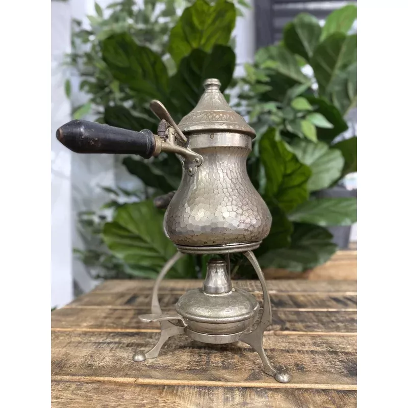 42-1880s-pewter-coffee-pot-stand-burner #42 1880s Pewter Coffee Pot Stand & Burner