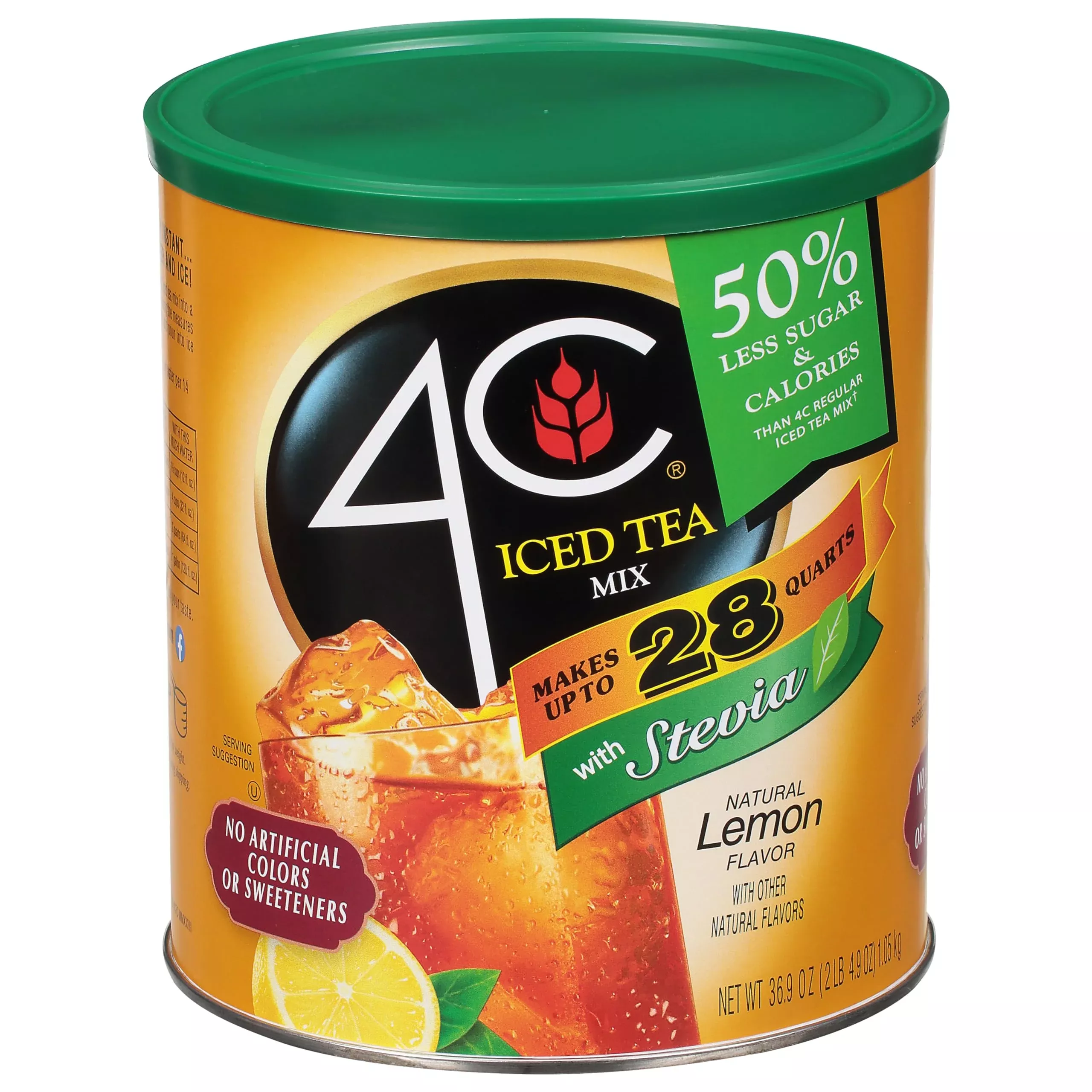 4c-reduced-sugar-powdered-drink-mix-canisters-iced-tea-28-quarts-family-sized-ca 4C Reduced Sugar Powdered Drink Mix Canisters, Iced Tea, 28 Quarts, Family Sized Canister, Thirst Quenching & Refreshing Flavors (Lemon Iced Tea, 36.9 Ounce (Pack Of 1))