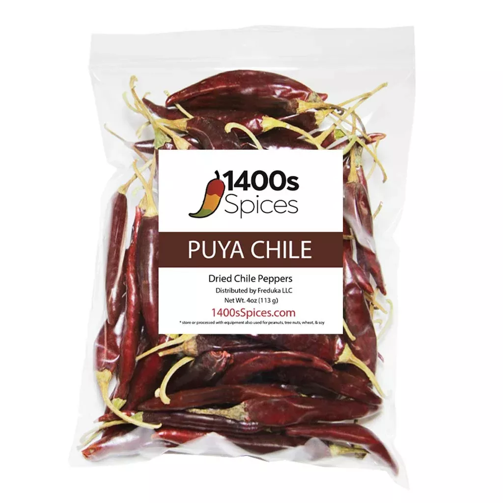 4oz-puya-dried-whole-chile-seco-peppers-pulla-chili-pods-authentic-mexican-food- 4Oz Puya Dried Whole Chile Seco Peppers, Pulla Chili Pods For Authentic Mexican Food, Heat-Sealed Resealable Bag By 1400S Spices