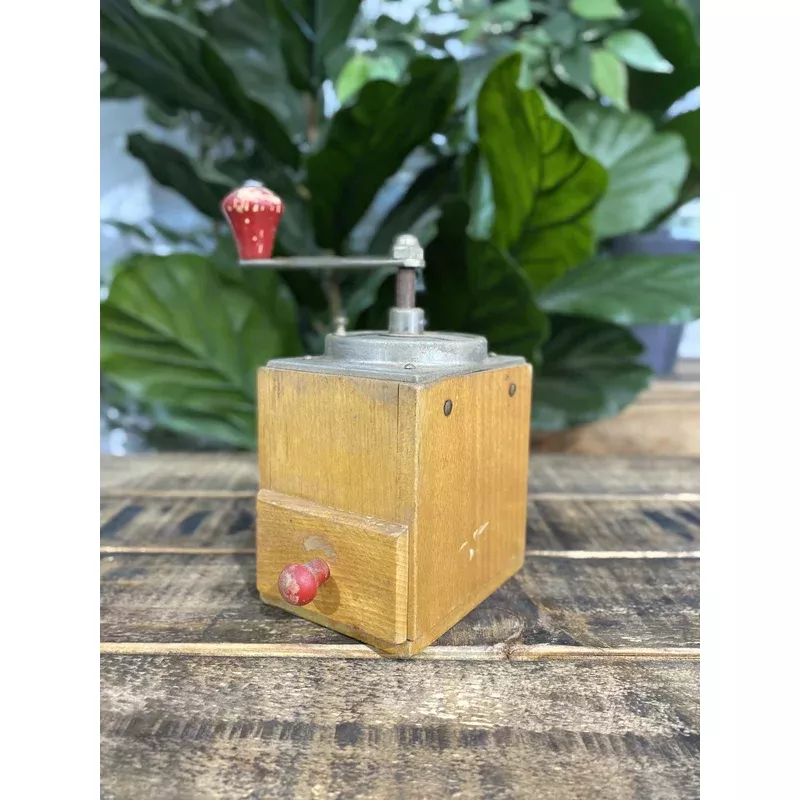 #505 1950s Wooden Elongated Hand Coffee Grinder & Pull Out Drawer