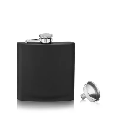 6-oz-matte-black-flask-with-funnel-by-savoy 6 oz Matte Black Flask with Funnel by Savoy