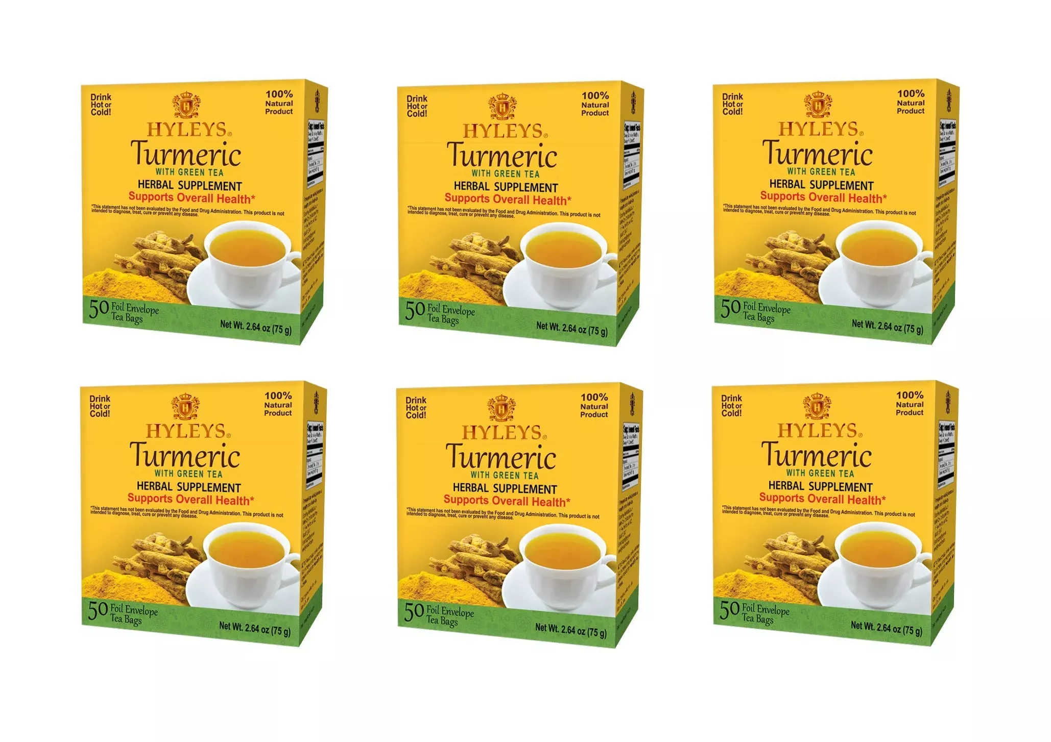 6-pack-hyleys-wellness-turmeric-with-green-tea-50-tea-bags-100-natural-sugar-fre 6 Pack Of Hyleys Wellness Turmeric With Green Tea - 50 Tea Bags (100% Natural, Sugar Free, Gluten Free & Non-Gmo), 300 Count