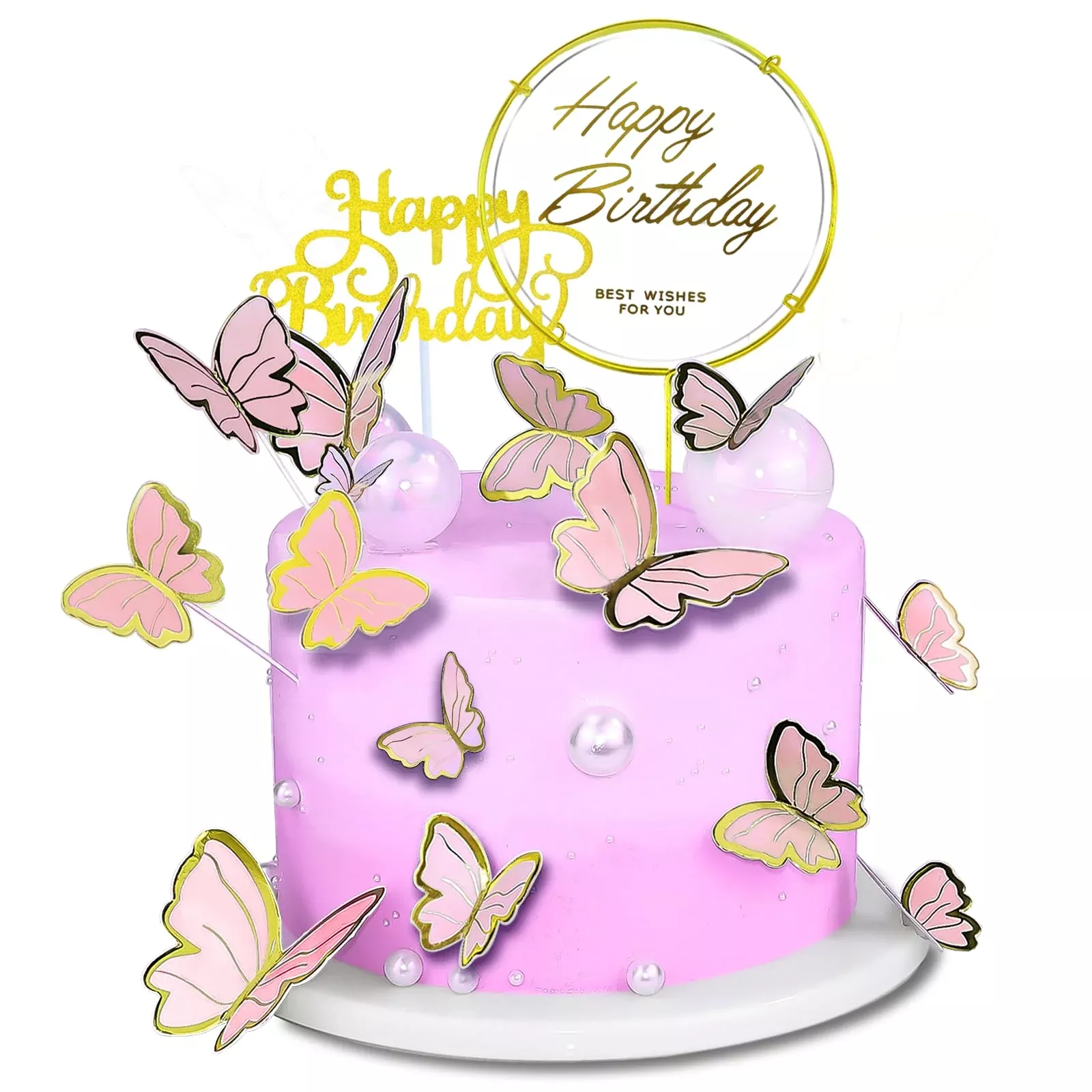 60pcs-butterfly-cupcake-topper-pink-gold-lively-3d-butterflies-with-2pcs-happy-b 60Pcs Butterfly Cupcake Topper Pink Gold, Lively 3D Butterflies With 2Pcs Happy Birthday Topper For Cake Decor Birthday Annivers