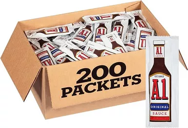 a1-original-steak-sauce-0-5-oz-perfectly-seasoned-packets-200-case A1 Original Steak Sauce 0.5 oz. Perfectly Seasoned Packets - 200/Case
