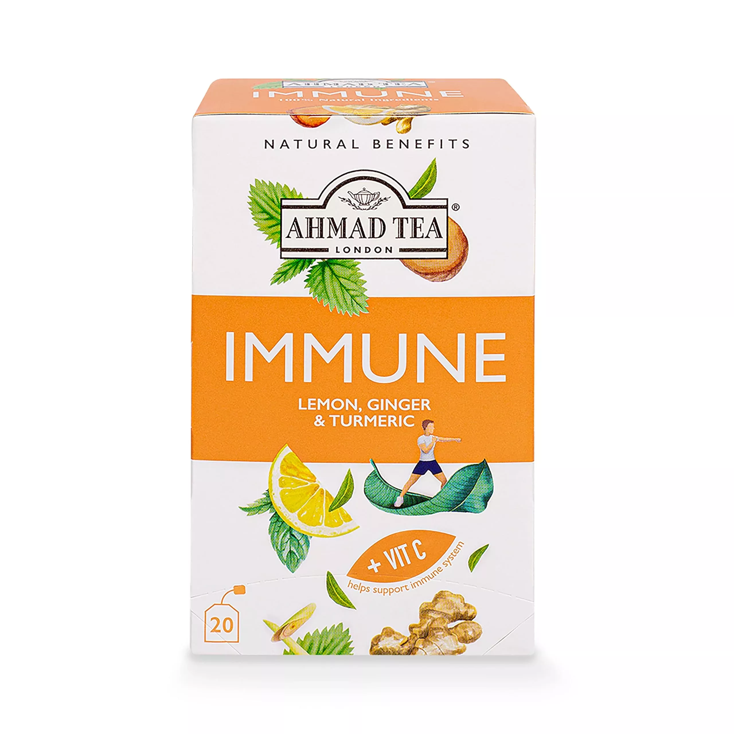 ahmad-tea-herbal-tea-lemon-ginger-turmeric-vitamin-c-immune-natural-benefits-tea Ahmad Tea Herbal Tea, Lemon, Ginger, Turmeric, & Vitamin C 'Immune' Natural Benefits Teabags, 20 Ct (Pack Of 6) - Decaffeinated & Sugar-Free
