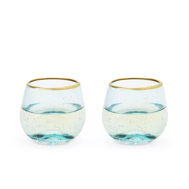 aqua-bubble-stemless-wine-glass-set-by-twine Aqua Bubble Stemless Wine Glass Set by Twine