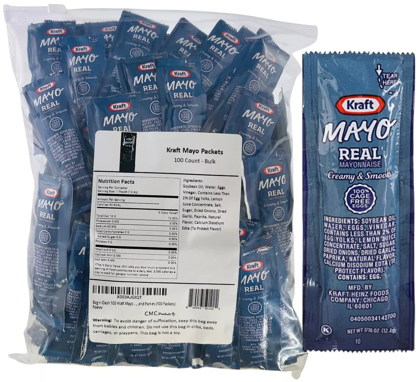 bag-n-dash-100-kraft-real-mayo-condiment-packs-single-serve-packets-mayo-w-plast Bag-N-Dash 100 Kraft Real Mayo Condiment Packs - Single Serve Packets Of Mayo W/ Plastic Food Bag & Slide Seal For Easy Storage