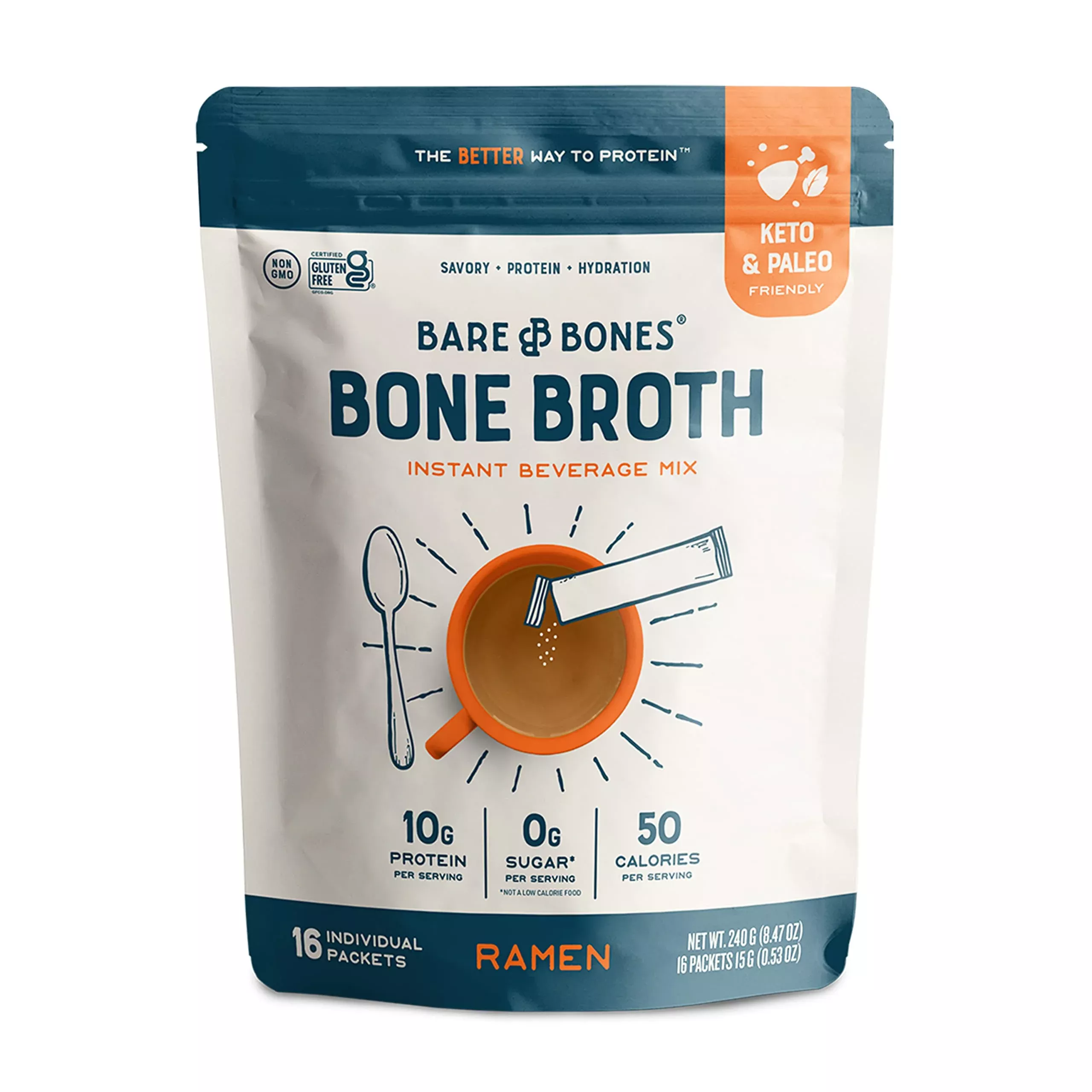 bare-bones-bone-broth-instant-powdered-beverage-mix-ramen-pack-16-15g-sticks-10g Bare Bones Bone Broth Instant Powdered Beverage Mix, Ramen, Pack Of 16, 15G Sticks, 10G Protein, Keto & Paleo Friendly, Non-Gmo,