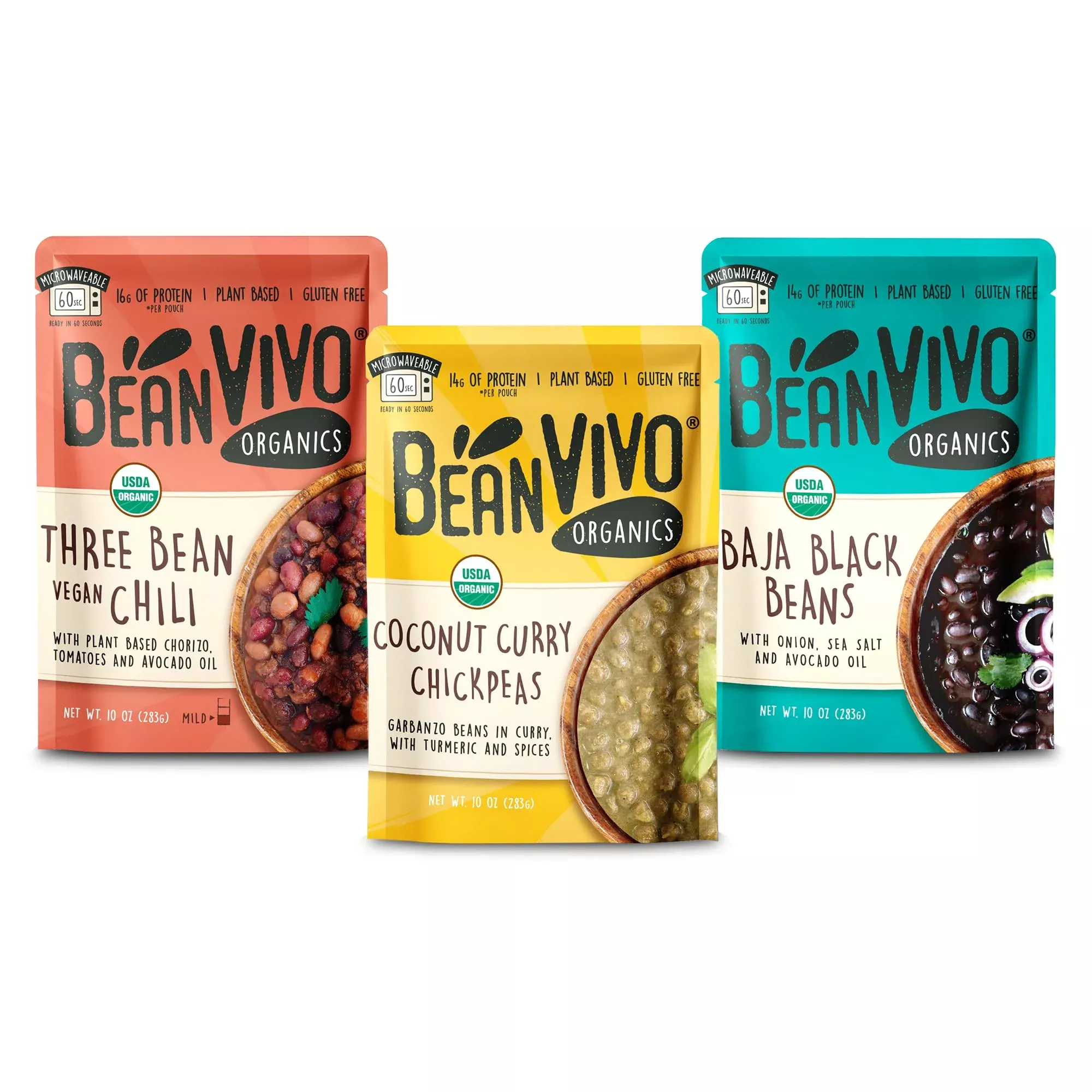 beanvivo-variety-3-pack-10-oz-each-organic-baja-black-beans-three-bean-vegan-chi Beanvivo - Variety 3 Pack (10 Oz Each) - Organic Baja Black Beans, Three Bean Vegan Chili, Coconut Curry Chickpeas - Seasoned &