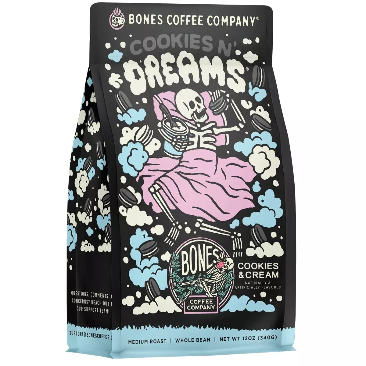 bones-coffee-company-cookies-n-dreams-flavored-whole-coffee-beans-cookie-creams- Bones Coffee Company Cookies 'N Dreams Flavored Whole Coffee Beans Cookie & Creams Flavor