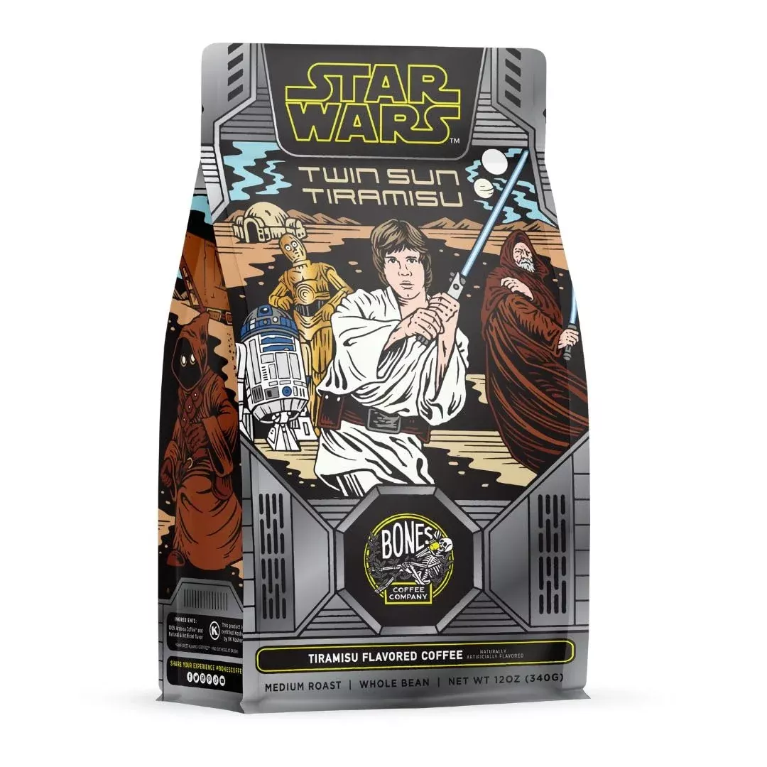bones-coffee-company-star-wars-twin-sun-tiramisu-flavored-coffee-beans-whole-bea Bones Coffee Company Star Wars Twin Sun Tiramisu Flavored Coffee Beans, Whole Bean Coffee Medium Roast Low Acid, Tiramisu Flavor (12 Oz)