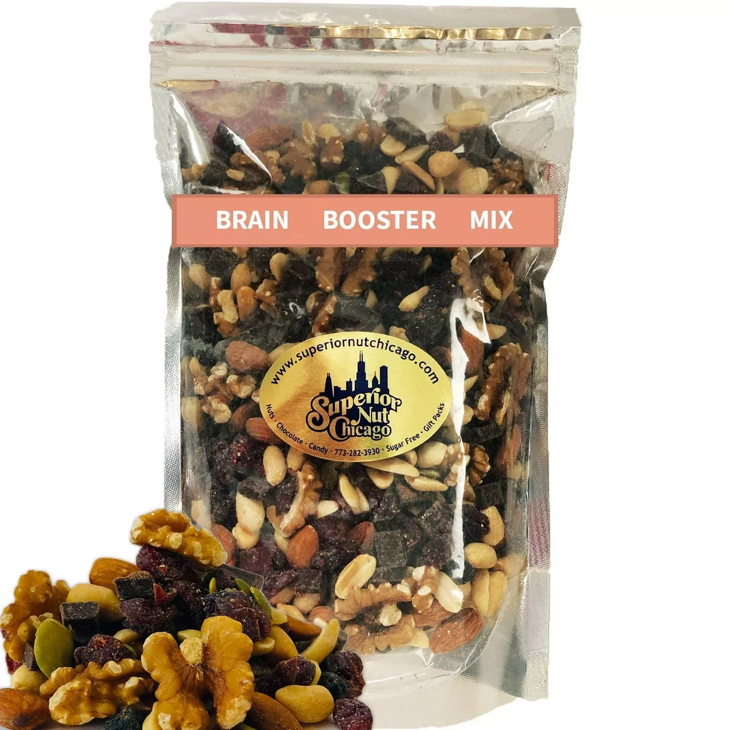 brain-booster-nut-seed-fruit-mix-walnuts-almonds-peanuts-touch-sweetness-from-dr Brain Booster Nut Seed And Fruit Mix - Walnuts, Almonds, Peanuts And A Touch Of Sweetness From Dried Cranberries, Blueberries, And Chocolate. (1.75 Pound Bag)
